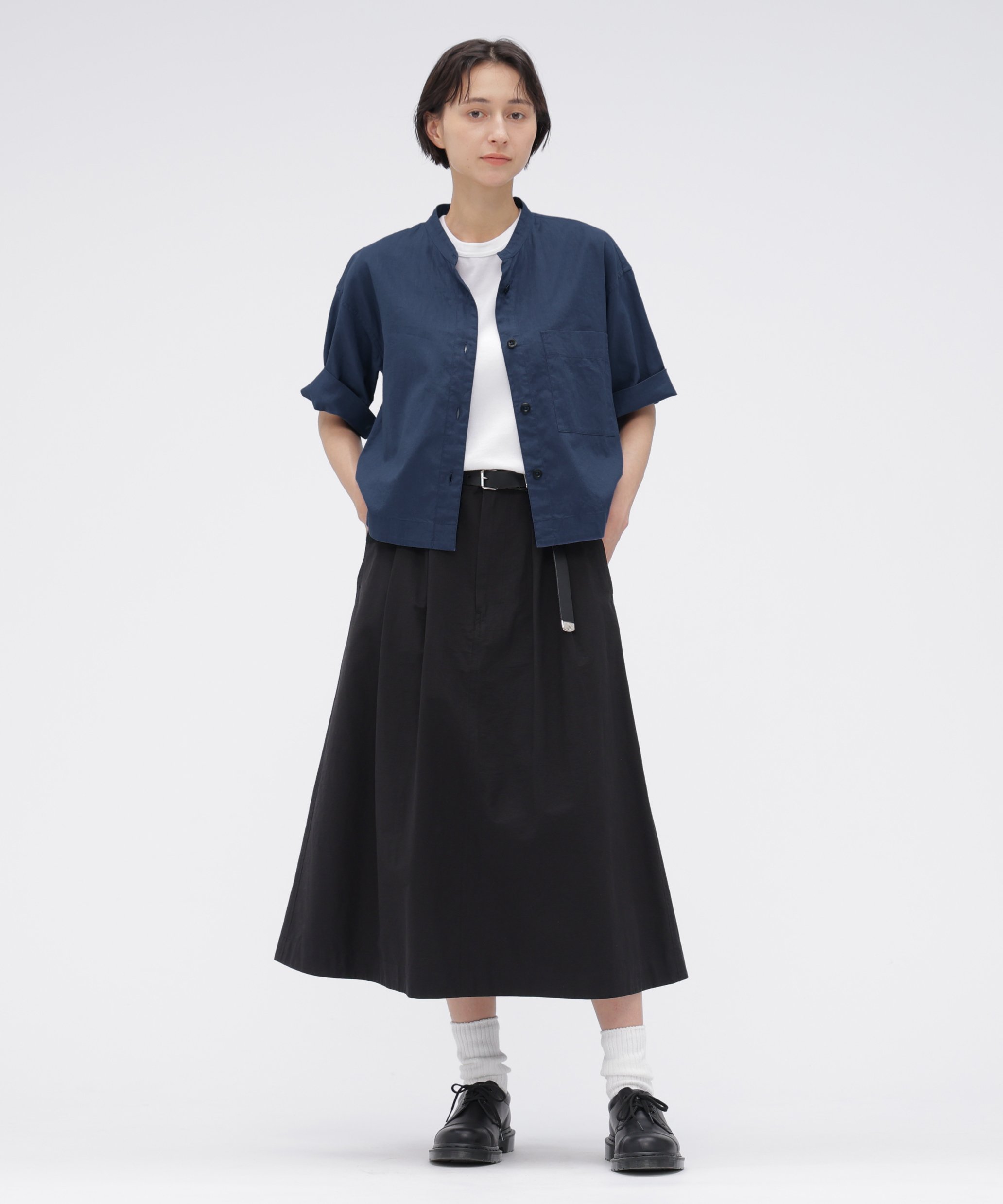 MHL. SURFACE DYED COTTON LINEN SHIRT マーガレット・ハウエル トップス シャツ・ブラウス ネイビー