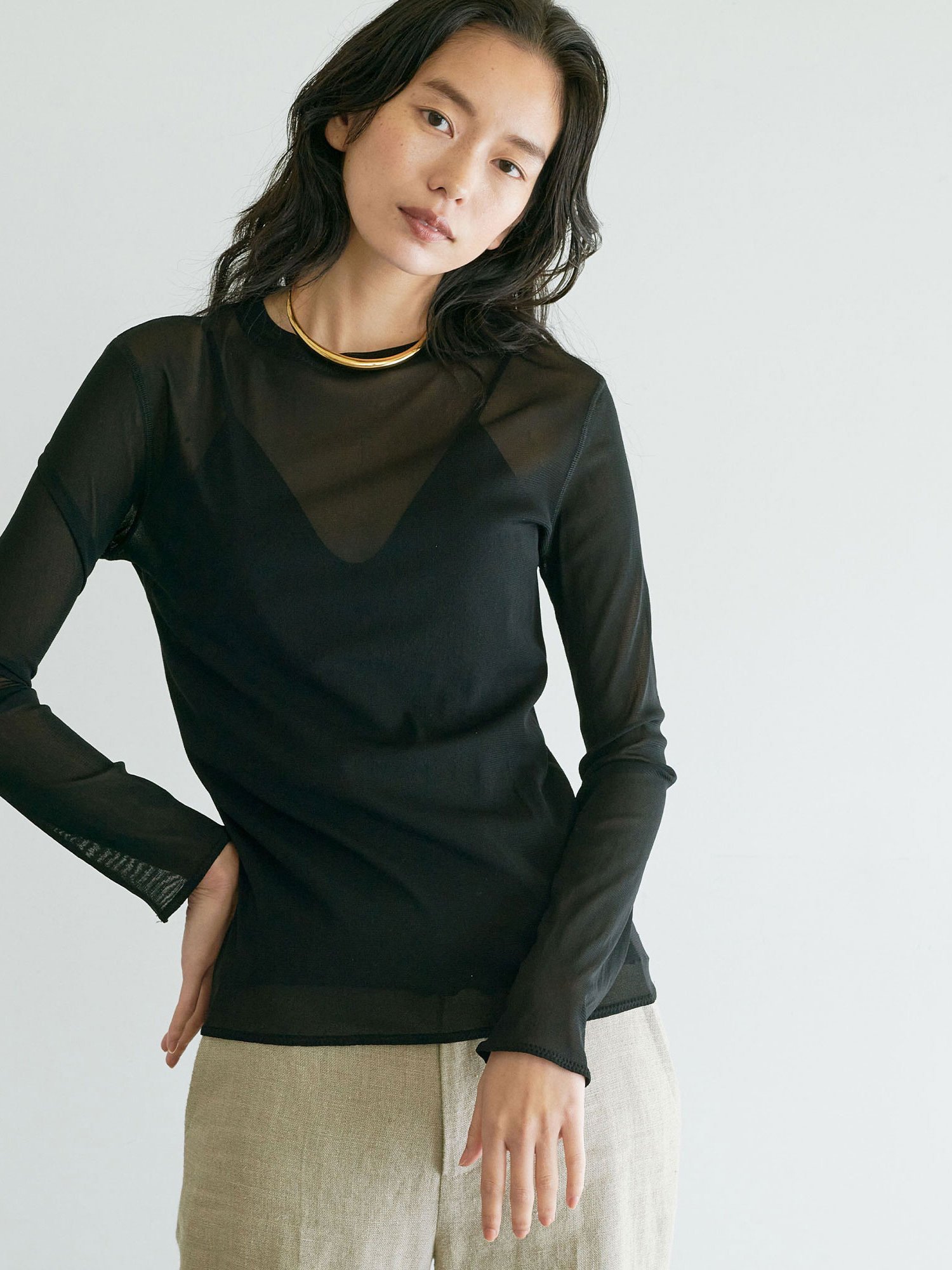 GALLARDAGALANTE 《追加決定!》【La nature linge】シアークルーネックトップス ガリャルダガランテ トップス カットソー・Tシャツ グレー ホワイト ブラック【送料無料】のサムネイル