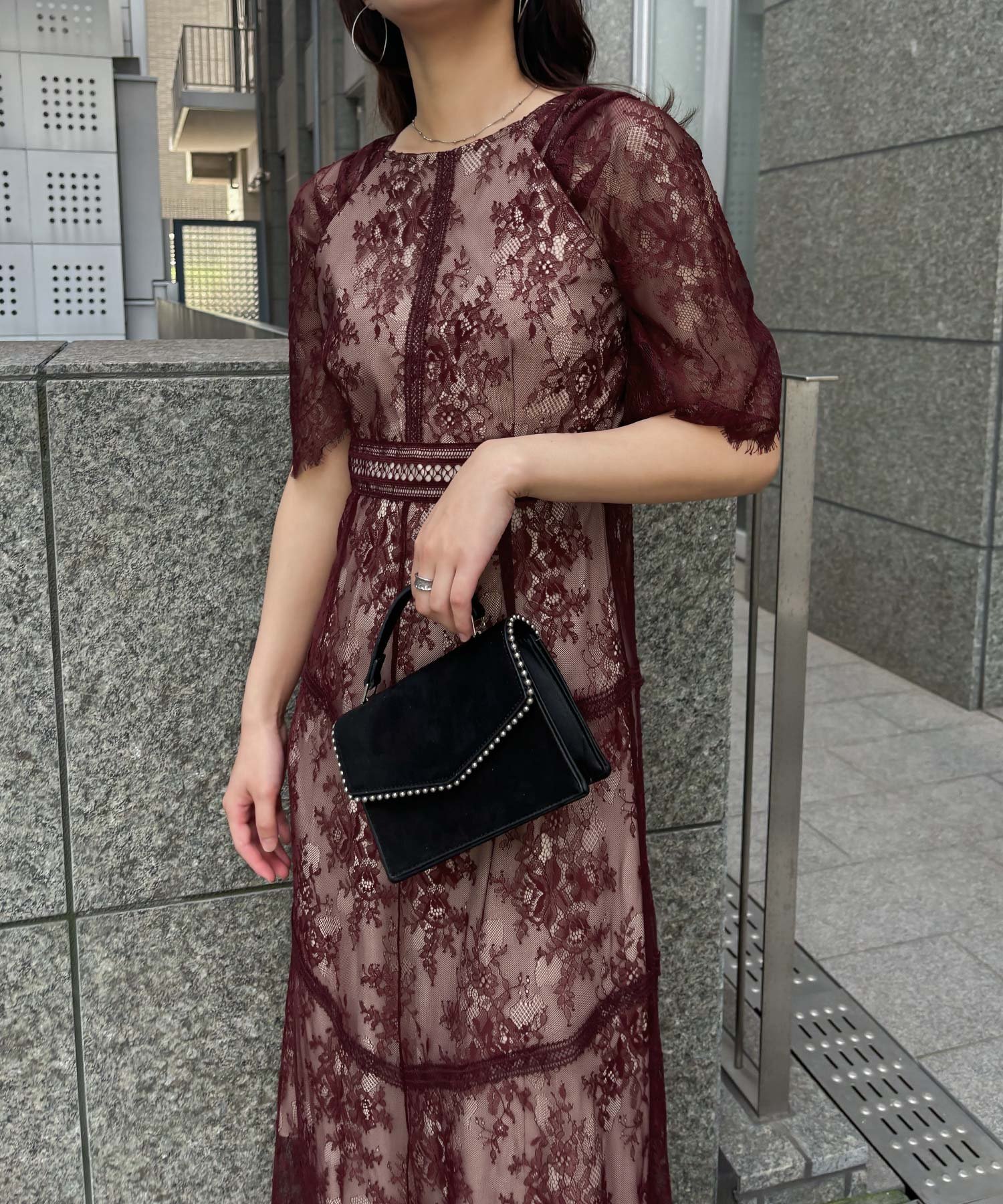 aity ショルダーギャザーラッセルレースドレス 結婚式 パーティードレス ビーフラ...