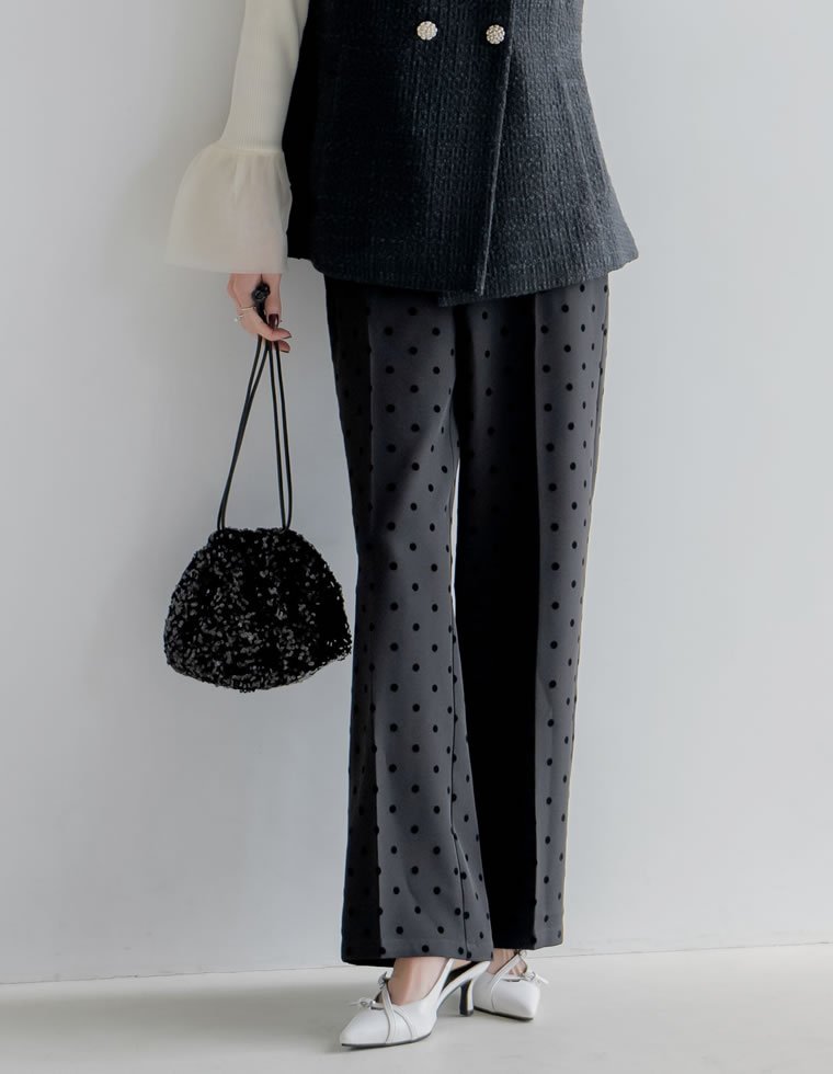 【SALE／35%OFF】Re:EDIT カットツイルドットストレートパンツ リエディ パンツ その他のパンツ グレー ブラック stylife-15056626 Rakuten Fashion サンプル画像3