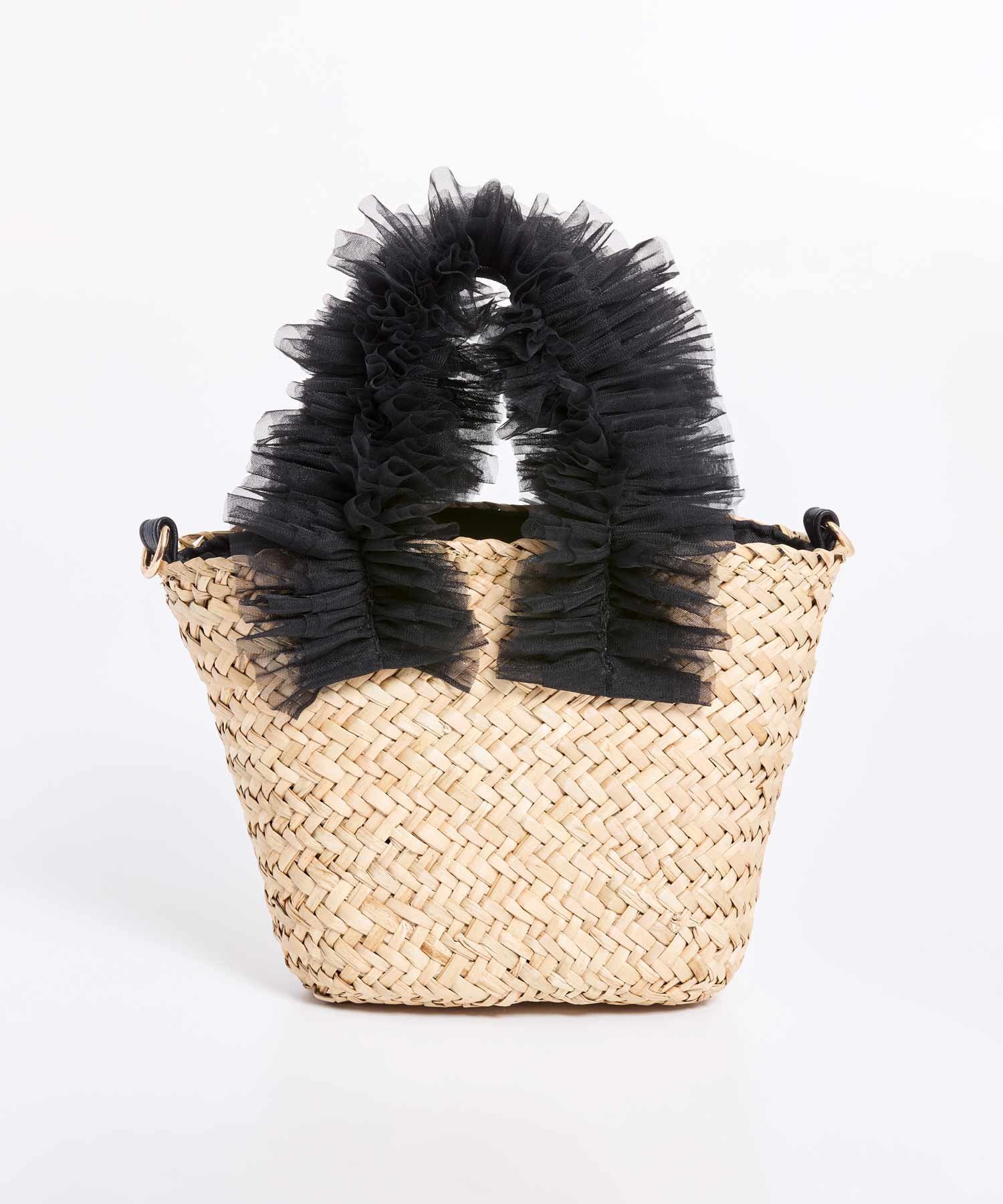 【SALE／50%OFF】Noela チュールハンドルかごバッグ ノエラ バッグ ハンドバッグ ブラック ホワイト ブ..