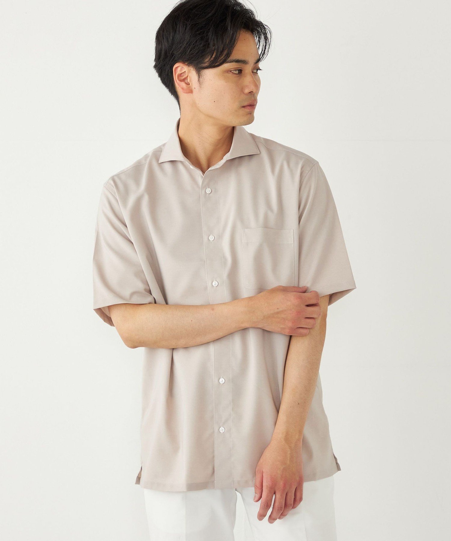 【SALE／30%OFF】SHIPS Colors SHIPS Colors:ノーアイロン ウールライク ワイドカラー ショートスリーブ シャツ シップス スーツ・フォーマル Yシャツ・カッターシャツ ブラック グレー ネイビー【送料無料】