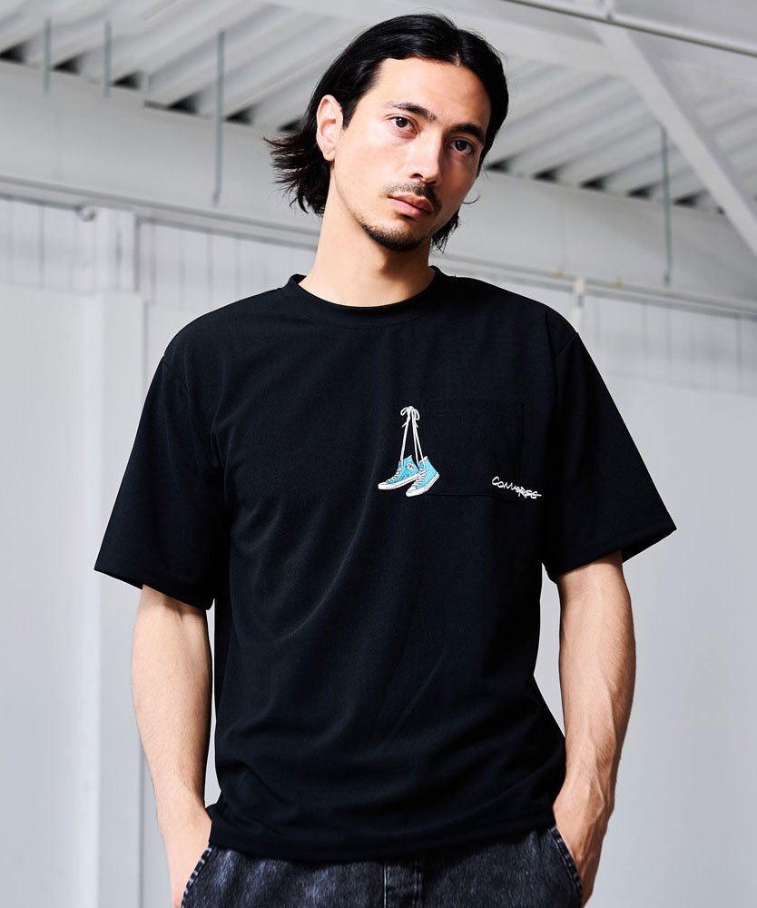 SB select CONVERSE アムンゼンポケットまたぎ刺繍半袖TEE シルバーバレット トップス カットソー・Tシャツ ブルー ホワイト グレー ブラック