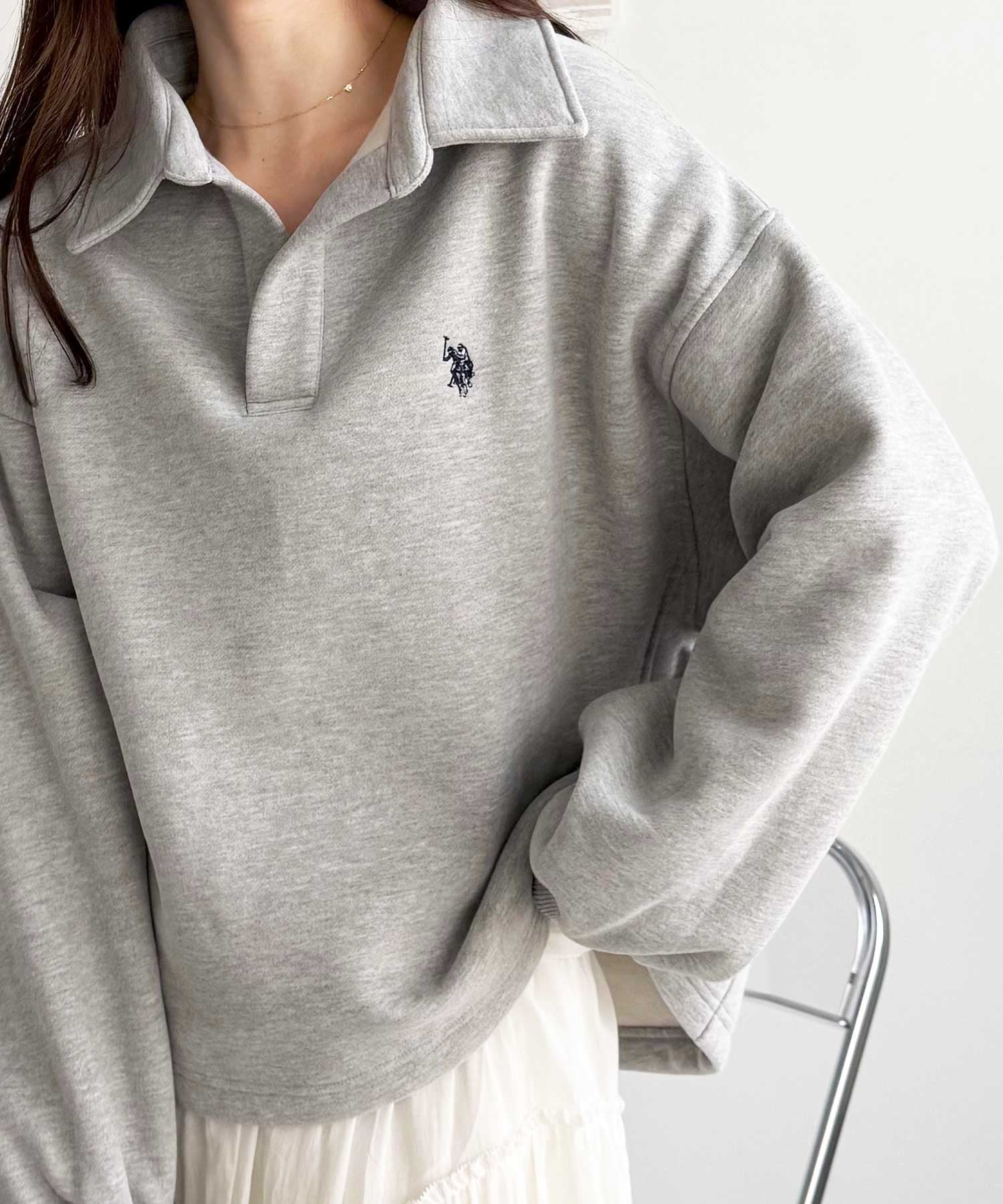 【SALE/40%OFF】GeeRA 【U.S.POLO.ASSN.】ポロ衿スウェット ジーラ トップス スウェット・トレーナー グレー ネイビー【送料無料】