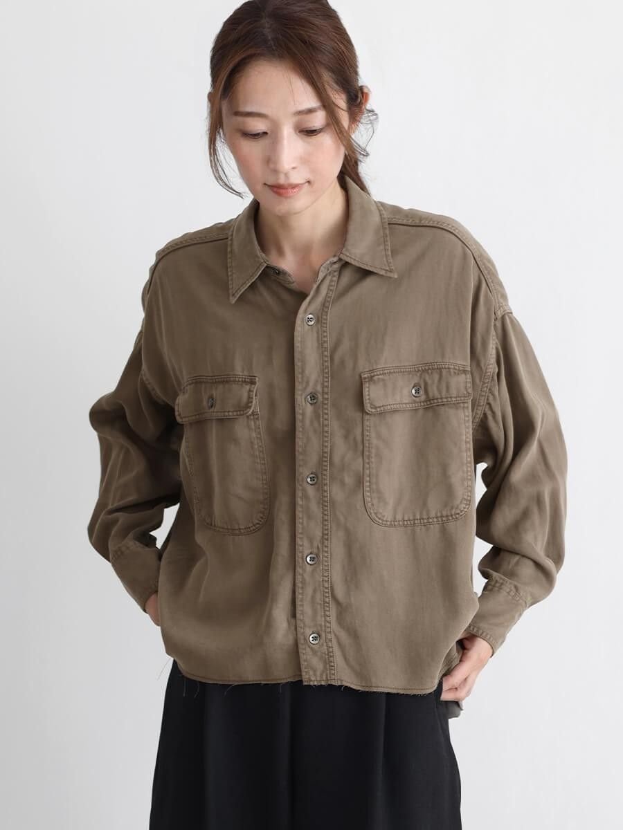 CLOVE ヴィンテージライクテンセルシャツ ラシュッド トップス シャツ・ブラウス グレー ブラウン【送..