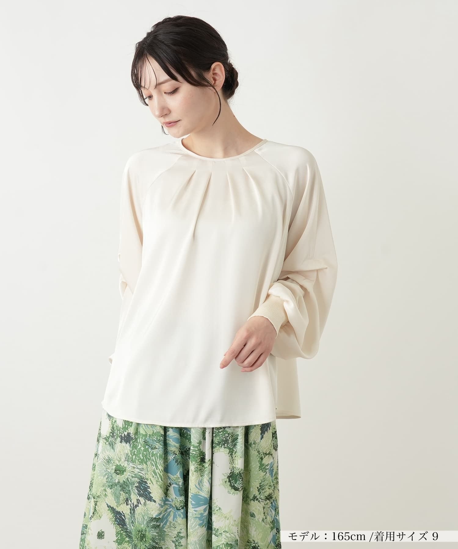 Leilian ボリュームスリーブブラウス レリアン トップス シャツ・ブラウス ピンク ベージュ ネイビー