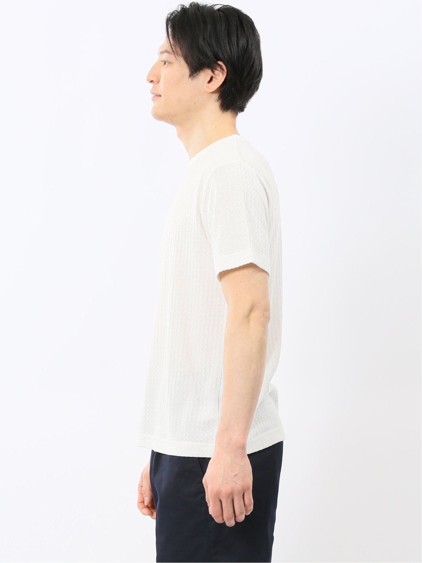 【SALE／10%OFF】m.f.editorial 市松 ジャガード Vネック 半袖 Tシャツ タカキュー トップス カットソー・Tシャツ グレー ホワイト
