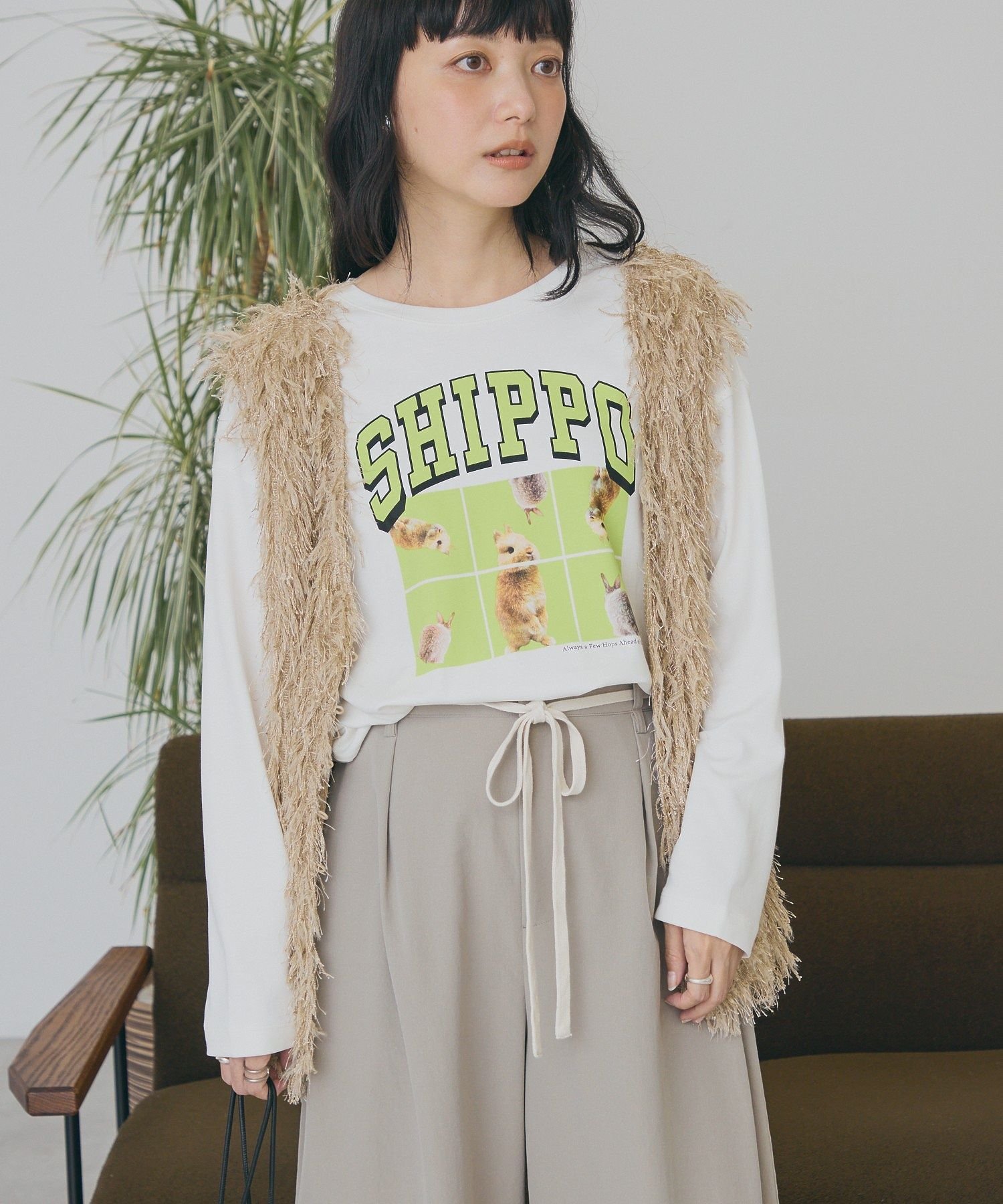 【予約】【うさぎのしっぽ】フォトプリントロンT アメリカンホリック トップス カットソー・Tシャツ グリーン ピンク