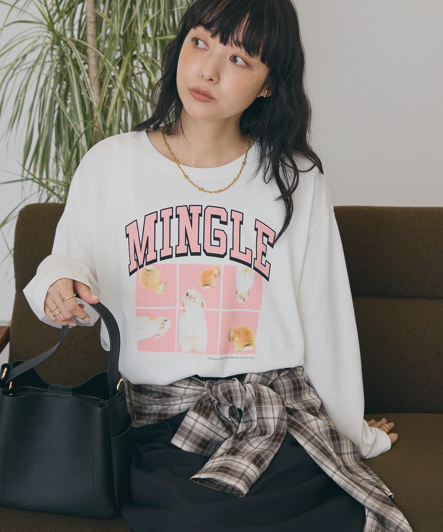 【予約】【うさぎのしっぽ】フォトプリントロンT アメリカンホリック トップス カットソー・Tシャツ グリーン ピンク