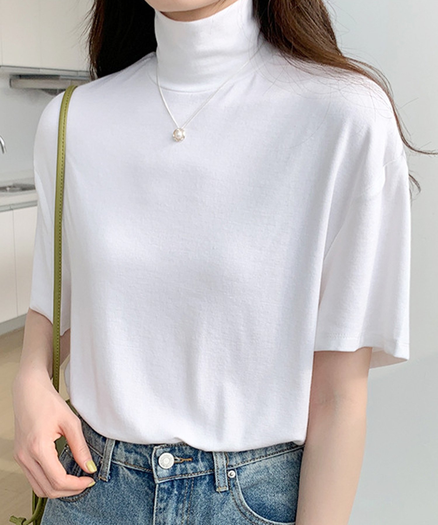 【SALE／53%OFF】Dewlily 【Dewlily】ハイネック半袖ニット アミュレット トップス ニット ブラック ホワイト ブラウン