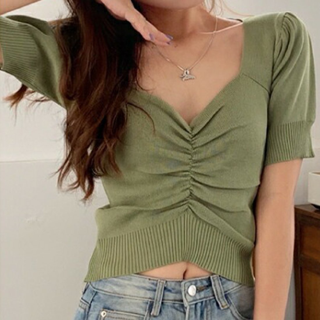 maison de LATIR フロントギャザーサマーニット メゾンドラティール トップス ニット ベージュ グリーン ブラック パープル イエロー ホワイト レッド