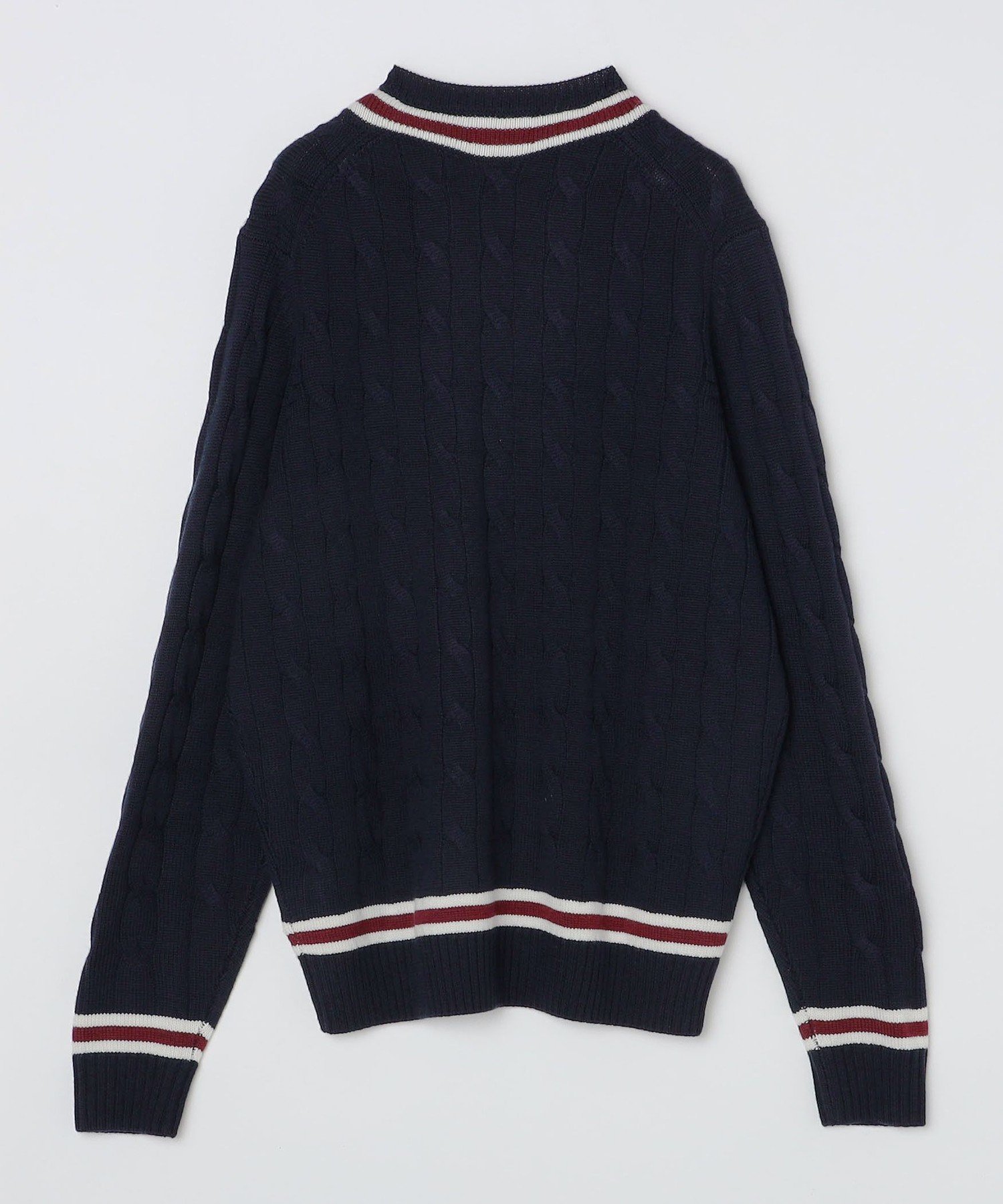SHIPS MEN ALANPAINE: 7ゲージ クリケット ケーブル ニット シップス トップス ニット ネイビー ホワイト【送料無料】