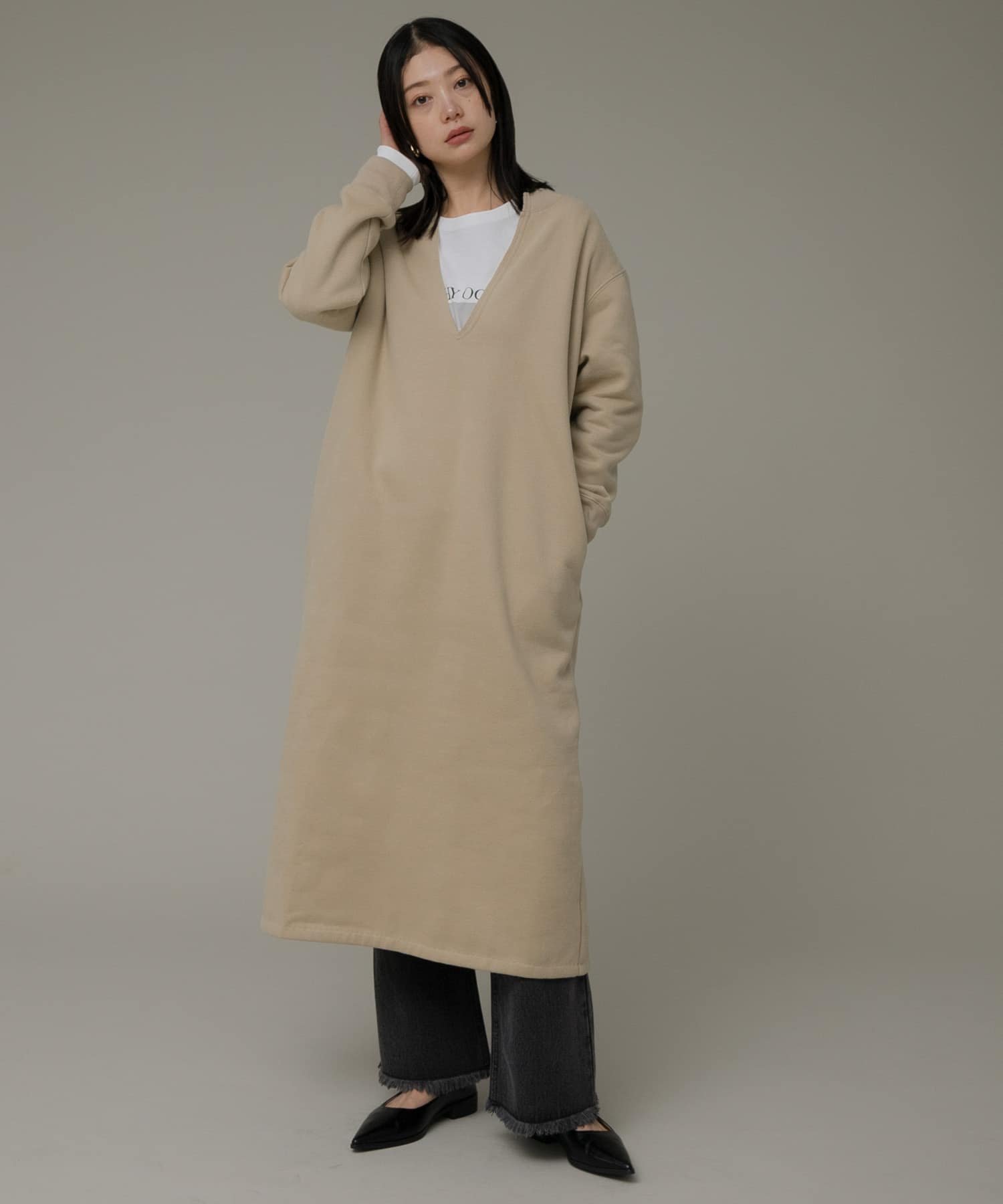 【SALE／50 OFF】Sonny Label Vネックスウェットワンピース サニーレーベル ワンピース ドレス ワンピース ネイビー ベージュ【送料無料】