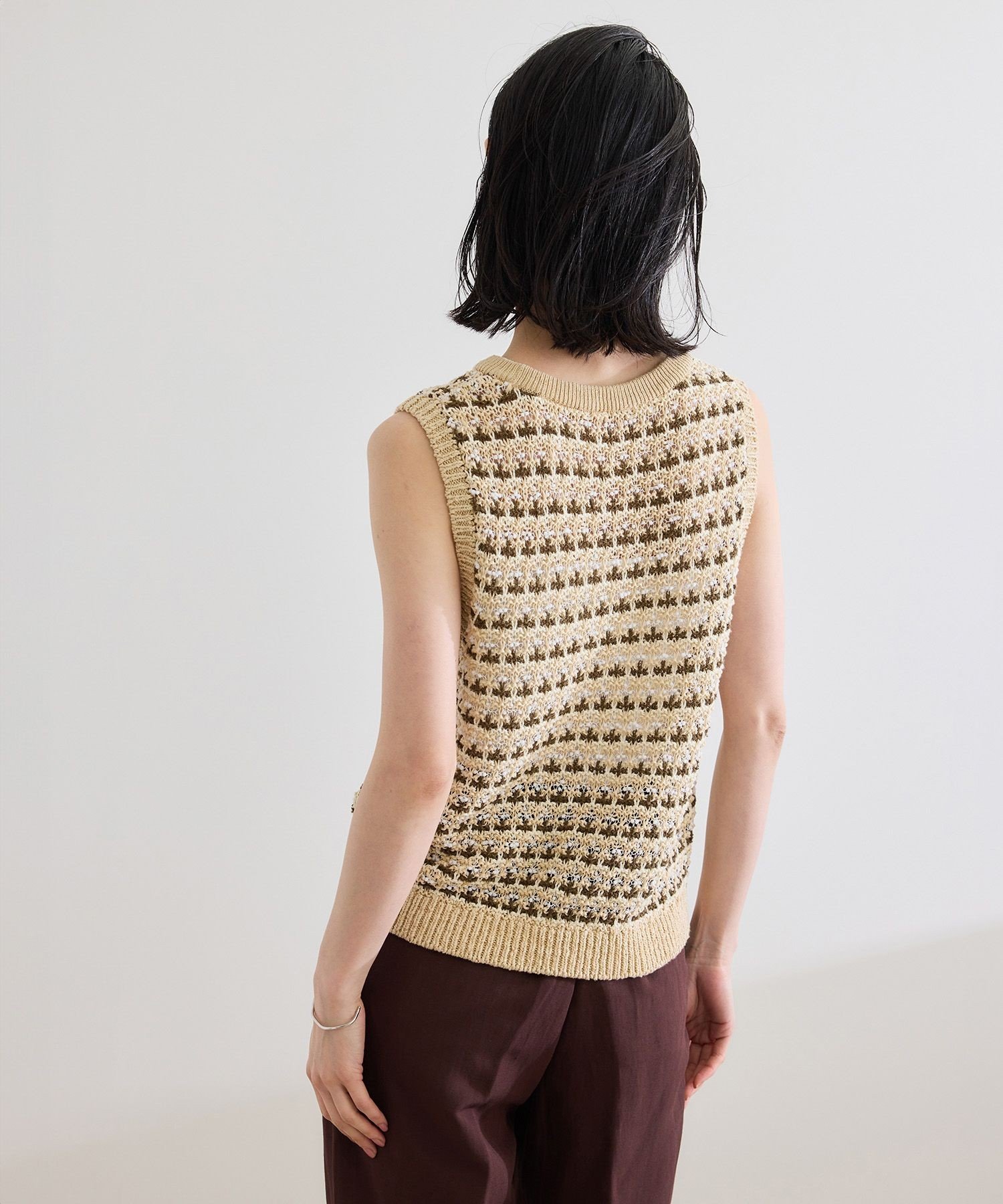 ROPE' 【COOHEM(コーヘン)】SUKASHI BORDER KNIT VEST【WEB・一部店舗限定】【一部別注カラー】/洗える ロペ トップス ニット ネイビー ベージュ【送料無料】