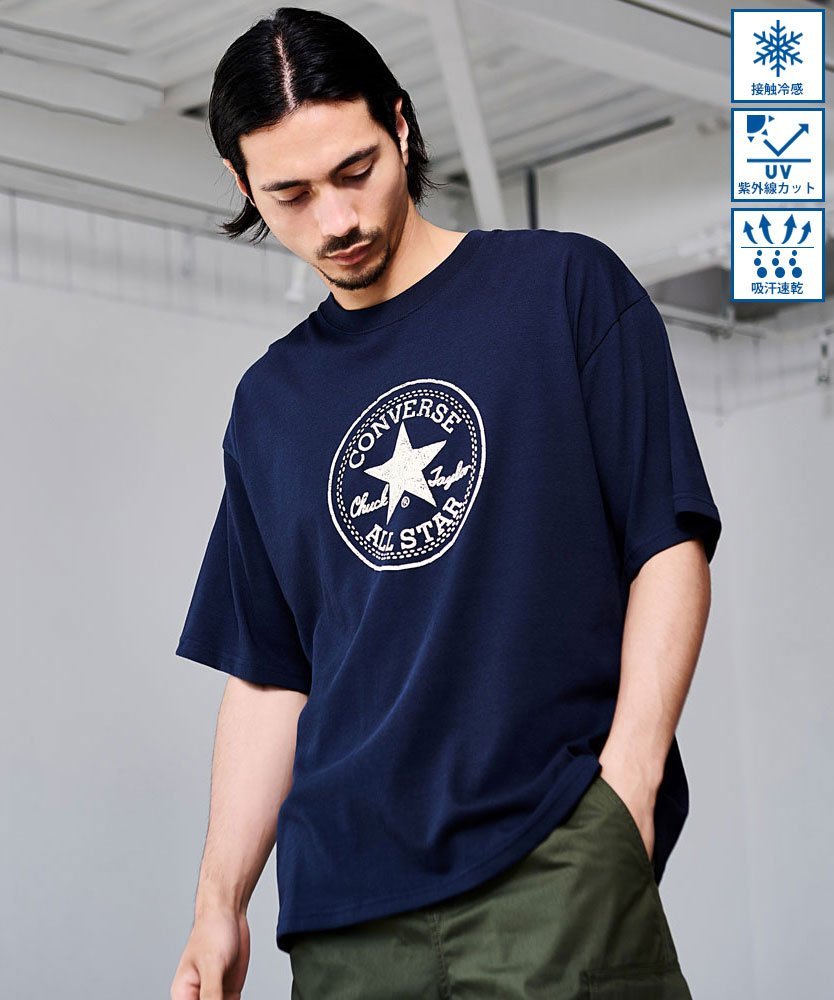 SB select CONVERSE アンクル&ロゴ発泡プリント半袖TEE シルバーバレット トップス カットソー・Tシャツ ブラック グレー ホワイト ネイビー