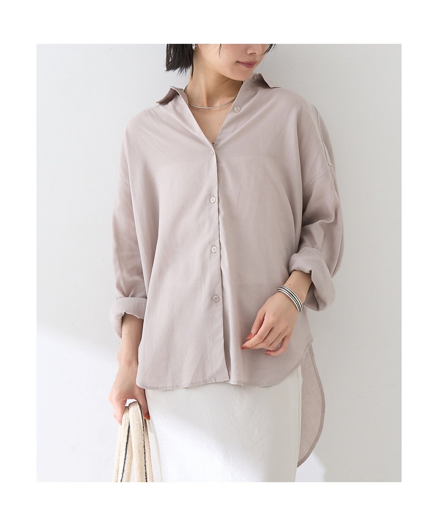 Rouge vif la cle 【新色追加】麻混バックスリットシャツ ルージュ・ヴィフ ラクレ トップス シャツ・ブラウス ピンク グレー ブラウン