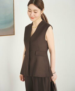 Demi-Luxe BEAMS エディター東原妙子 * Demi-Luxe BEAMS / ツイル ペプラム ジレ デミルクス ビームス トップス ベスト・ジレ ネイビー ブラウン【送料無料】