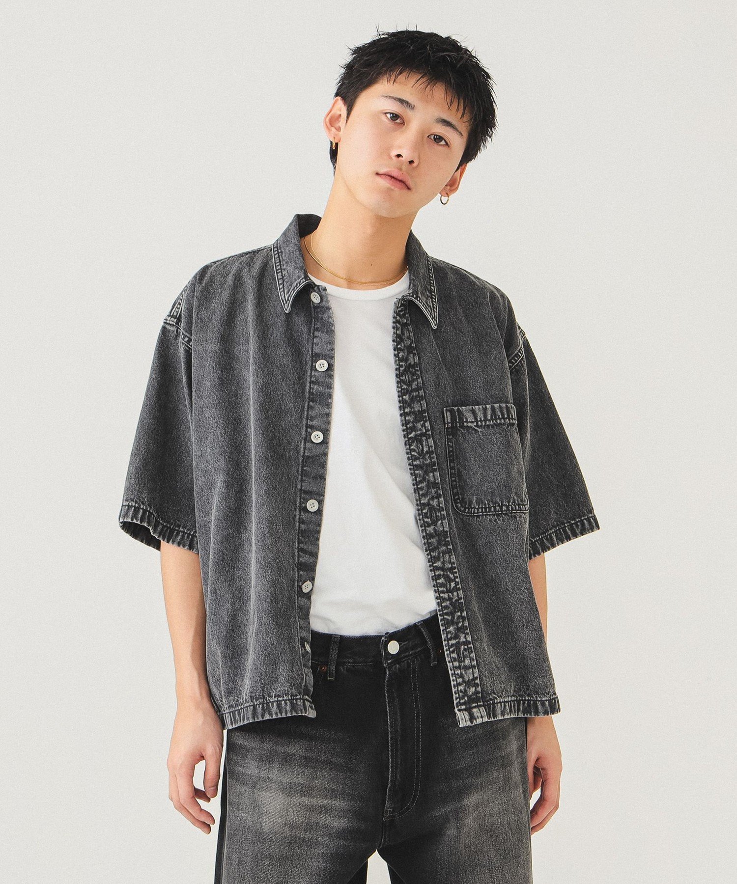 【SALE／50%OFF】BEAMS ショート デニム シャツ ビームス アウトレット トップス シャツ・ブラウス ネイビー ブラック【送料無料】