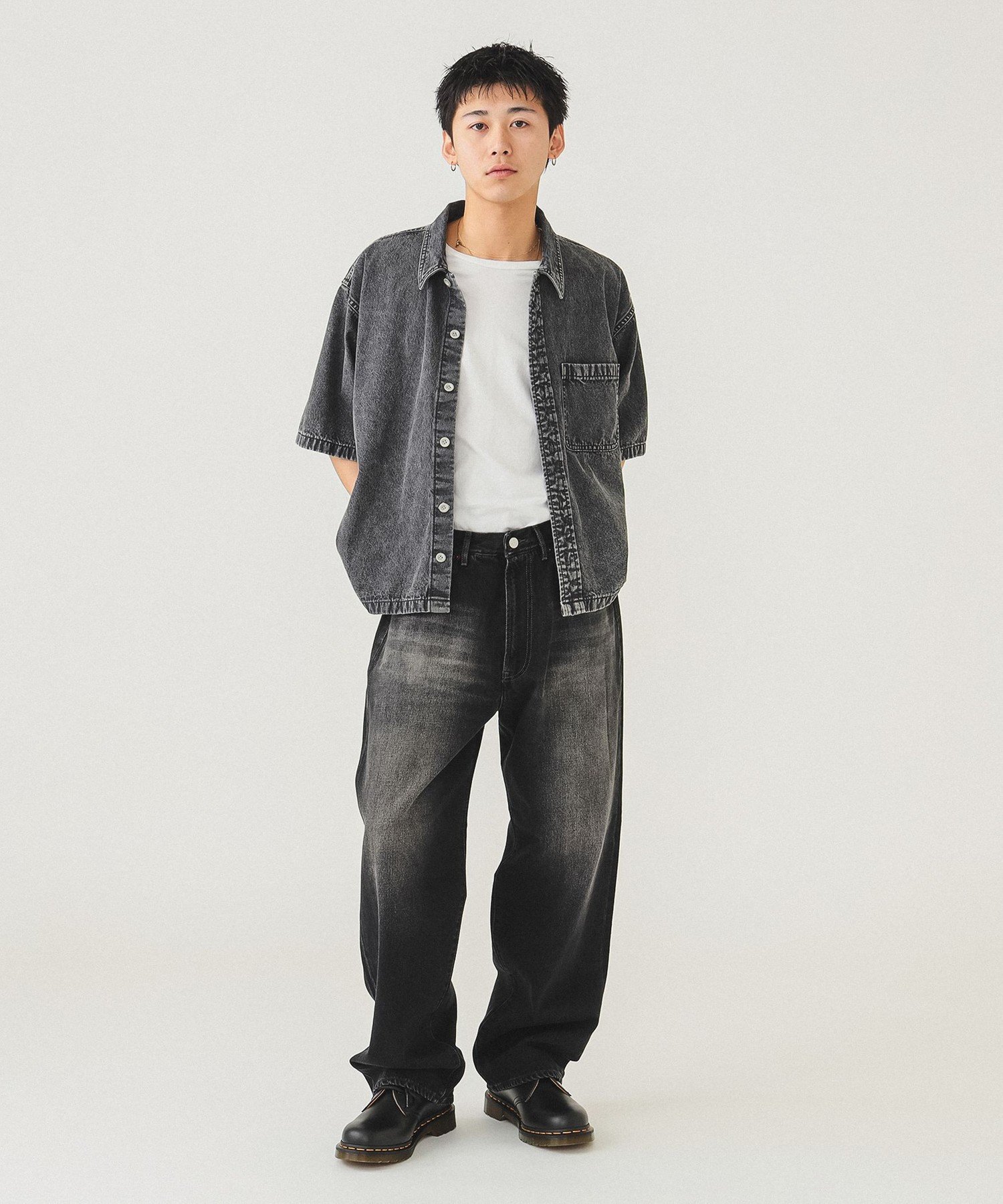 【SALE／50%OFF】BEAMS ショート デニム シャツ ビームス アウトレット トップス シャツ・ブラウス ネイビー ブラック【送料無料】