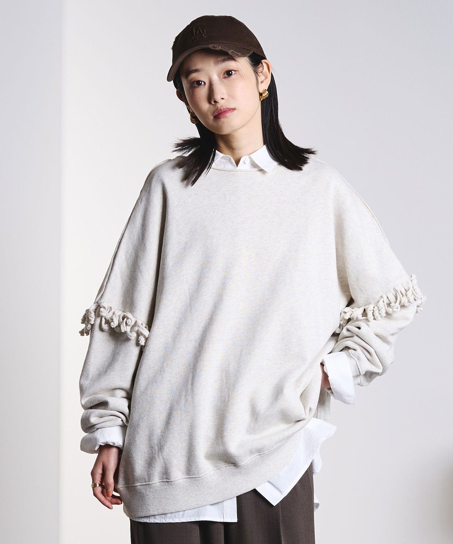 【SALE／14%OFF】ROSE BUD FRONT AND BACK FRINGE SWEAT ローズバッド トップス スウェット・トレーナー ピンク グレー【送料無料】