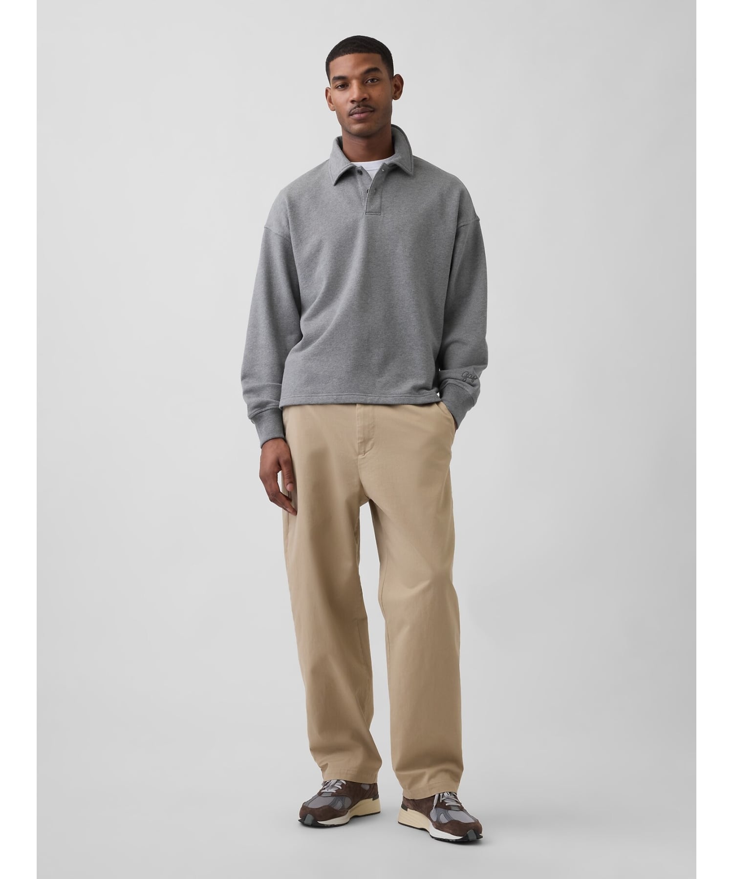 GAP (U)ヘビーウェイト オーバーサイズ ポロスウェットシャツ ギャップ トップス ポロシャツ グリーン グレー【送料無料】