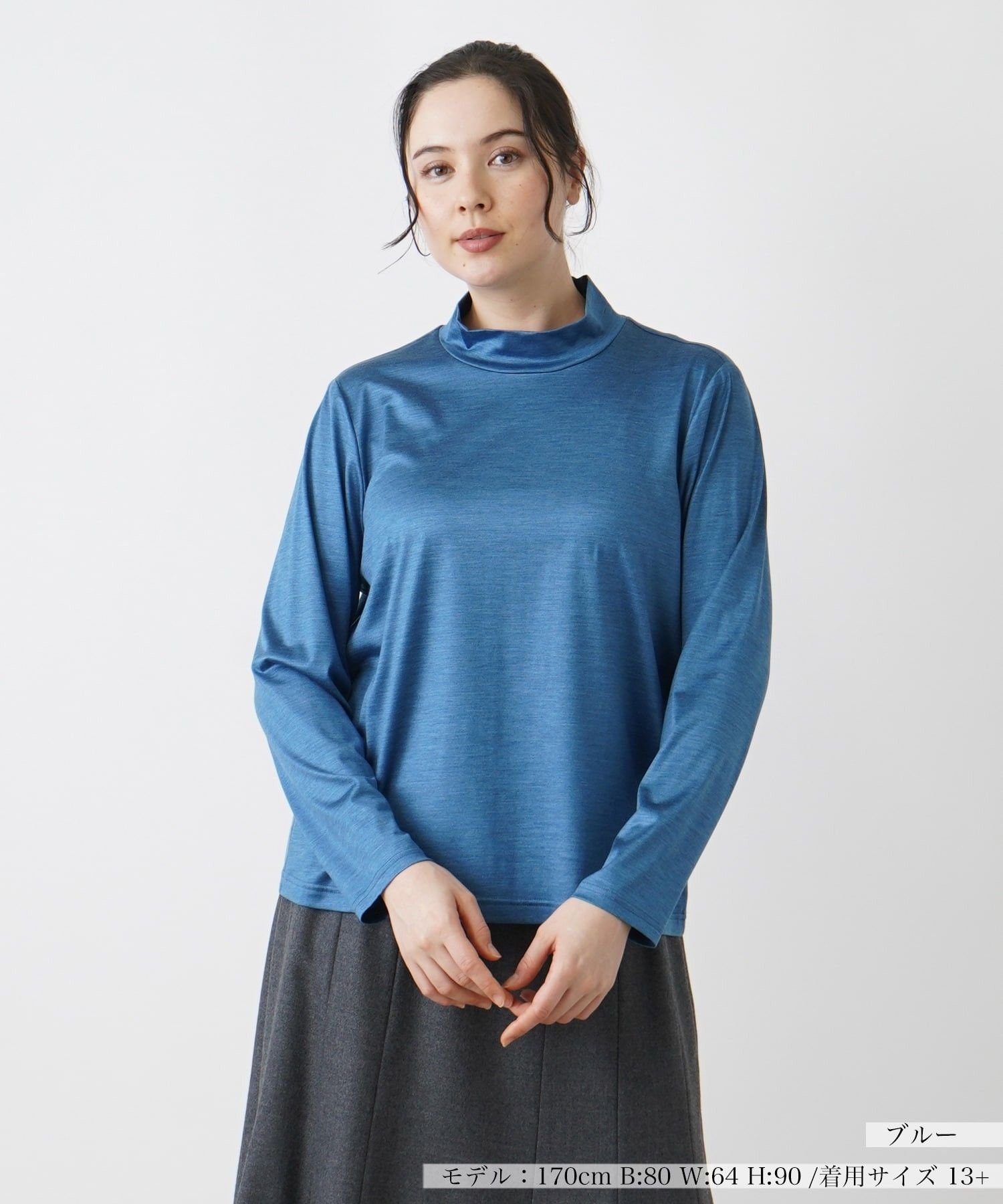 Leilian PLUS HOUSE シルクハイネックカットソー レリアン プラスハウス トップス カットソー・Tシャツ ブラック グレー パープル ホワイト ピンク ベージュ ブルー ワインレッド