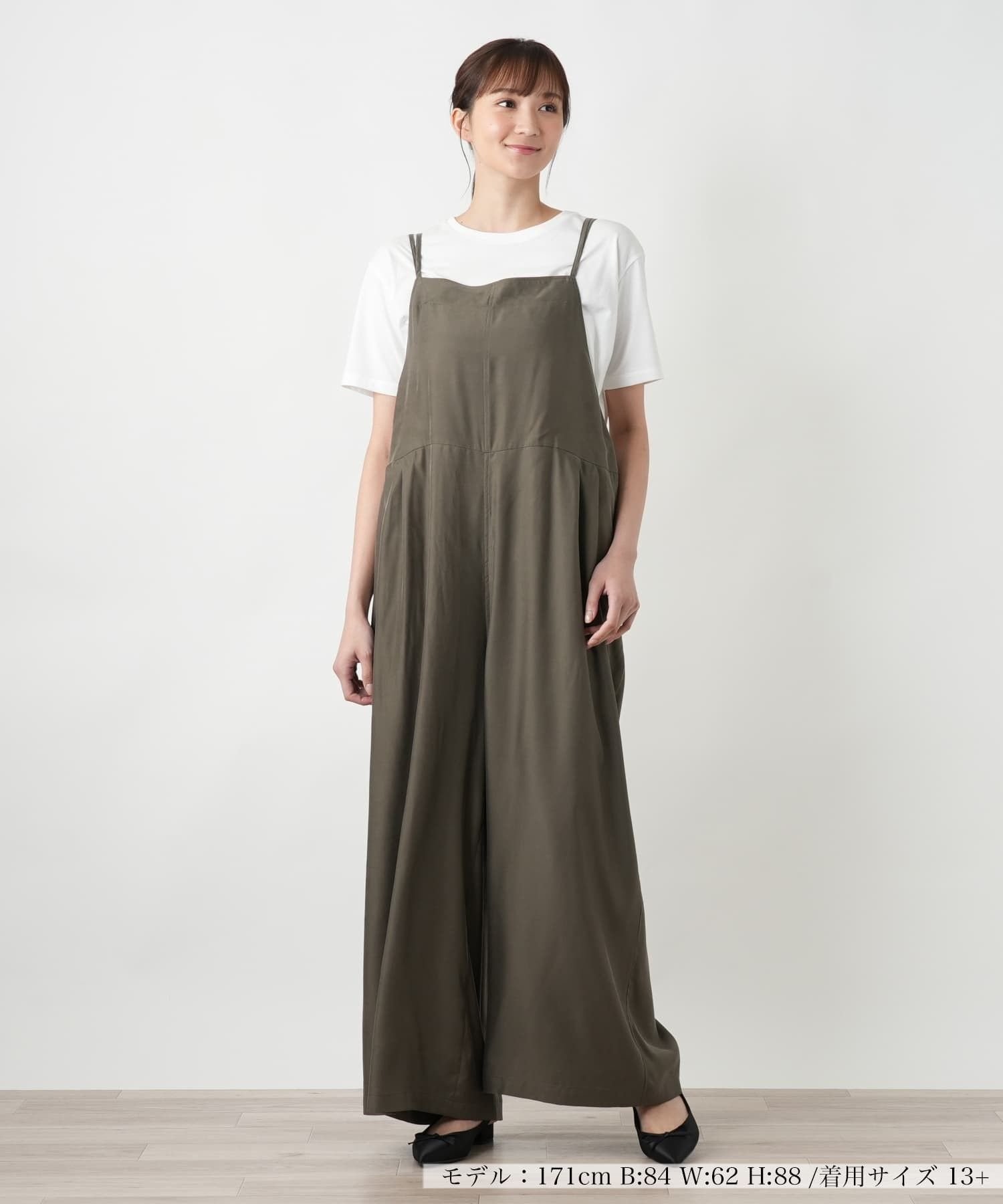 Leilian PLUS HOUSE 【店頭人気】ワイドサロペットパンツ【NEMIKA】 レリアン プラスハウス パンツ その他のパンツ ブラック ネイビー カーキグリーン