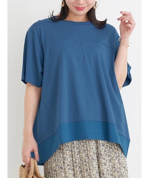 Re-J&SUPURE 【接触冷感】異素材切り替えトップス リジェイアンドスプル トップス カットソー・Tシャツ ホワイト ブルー