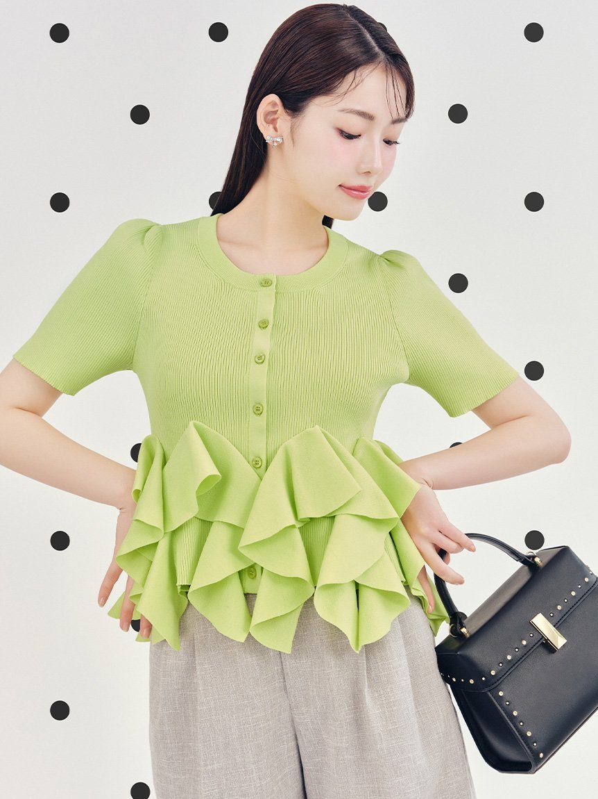 CELFORD 【WEB・一部店舗限定カラー】ラッフルフリルペプラムニットカーディガン セルフォード トップス ニット ネイビー ホワイト【送料無料】