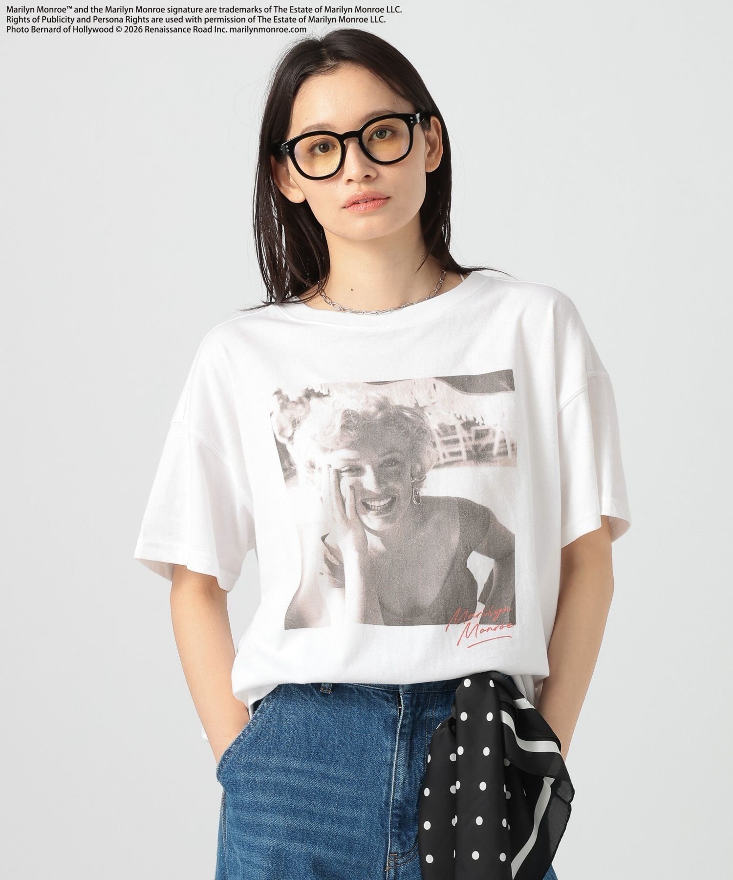 【マリリン・モンロー】フォトプリントTシャツ ベイフロー トップス カットソー・Tシャツ ホワイト グレー