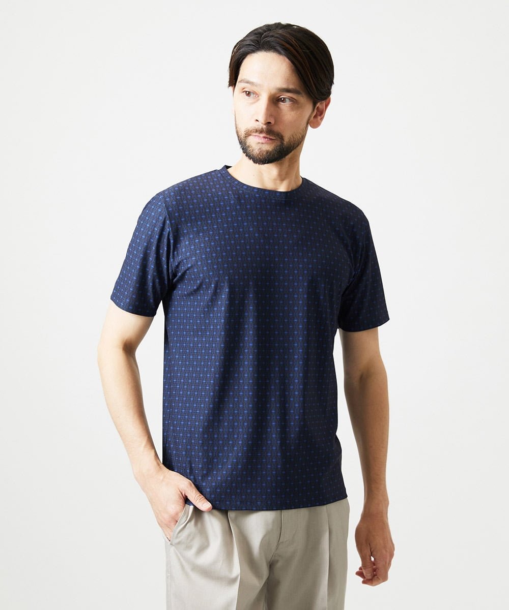 MICHEL KLEIN HOMME 《日本製》オリジナル総柄半袖カットソー ミッシェルクランオム トップス カットソー・Tシャツ ネイビー【送料無料】