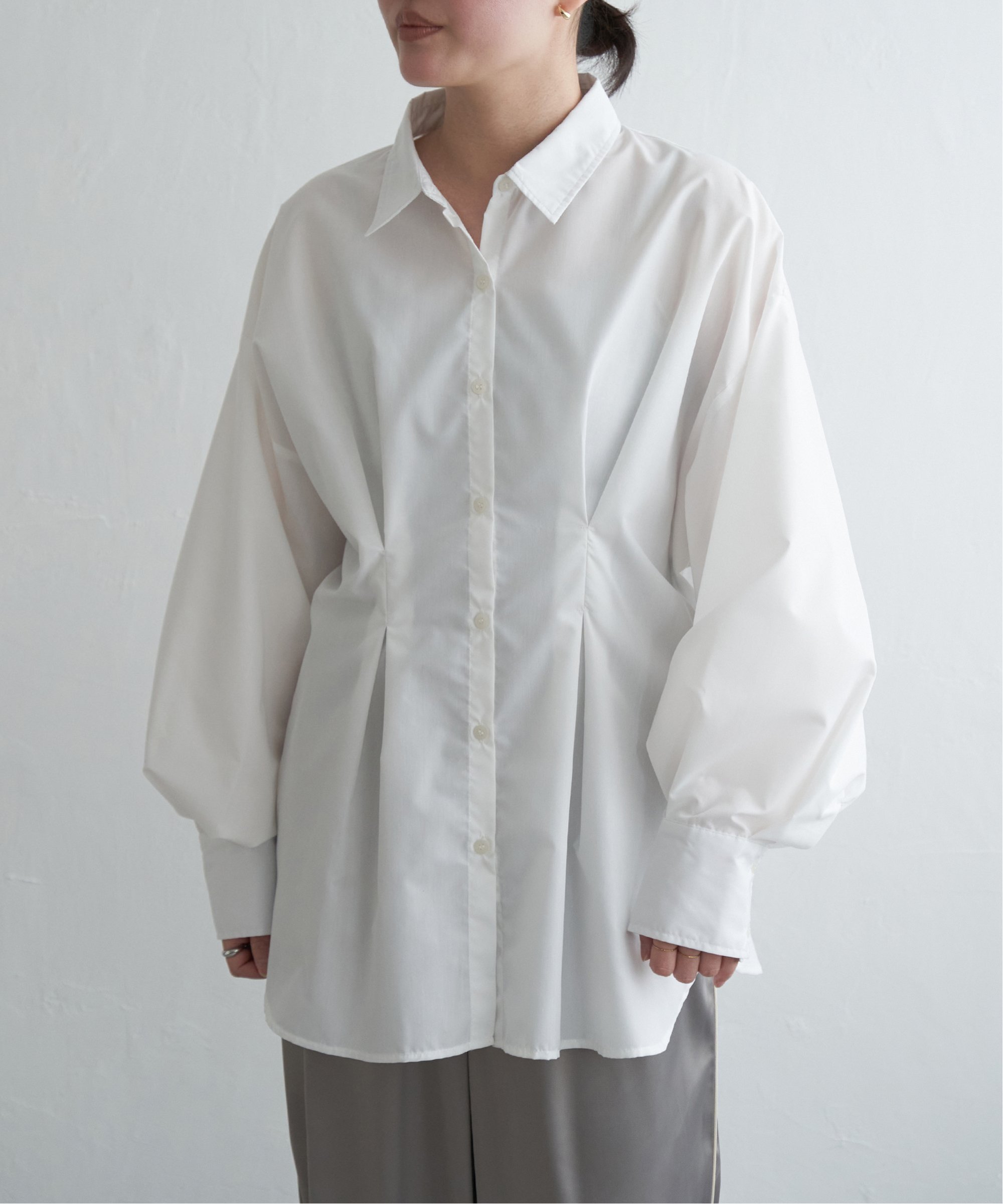 VENCE share style Ladys ブロードウエストタックシャツ ヴァンス エクスチェンジ トップス シャツ・ブラウス ホワイト イエロー グレー ブルー ピンク