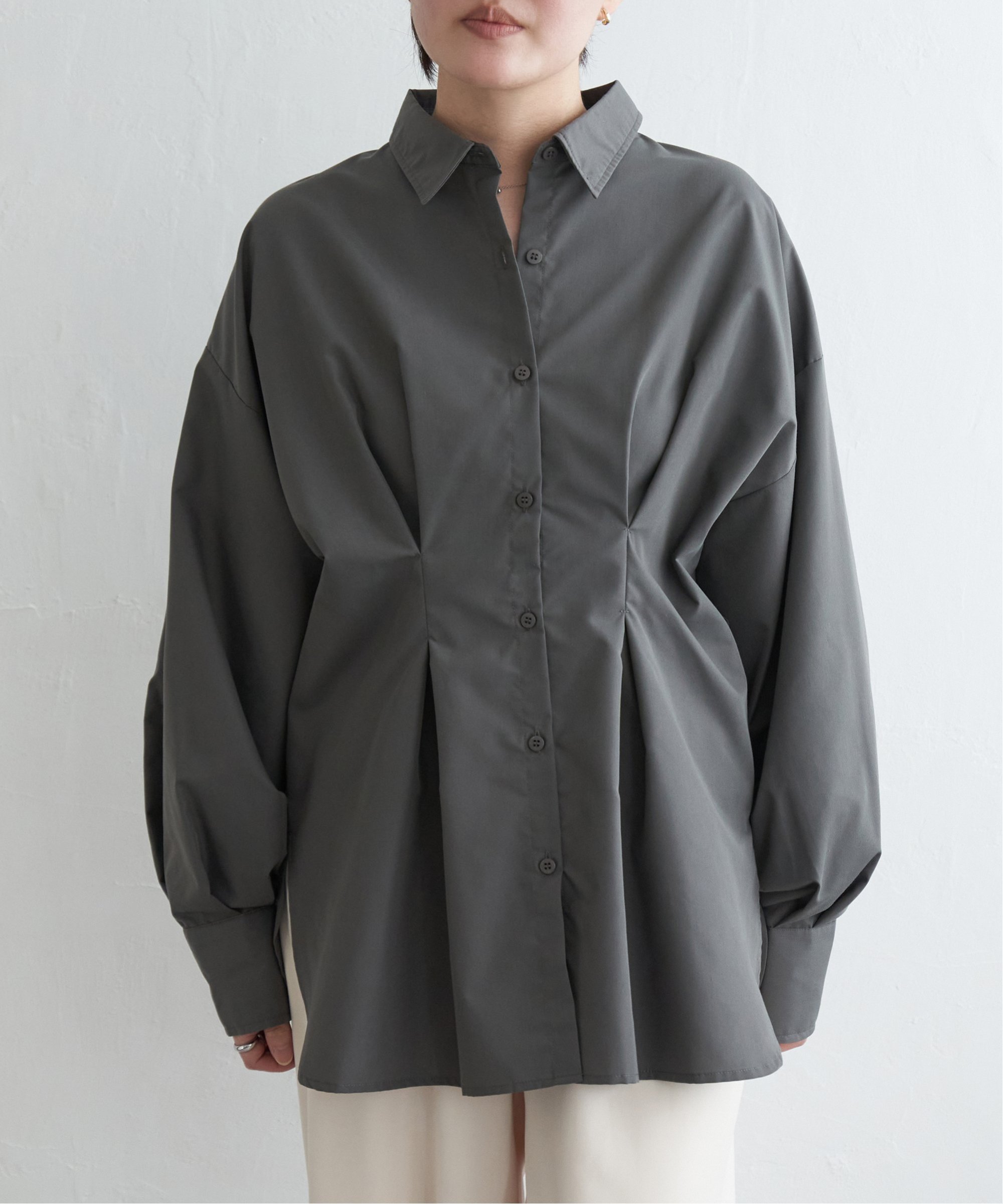VENCE share style Ladys ブロードウエストタックシャツ ヴァンス エクスチェンジ トップス シャツ・ブラウス ホワイト イエロー グレー ブルー ピンク