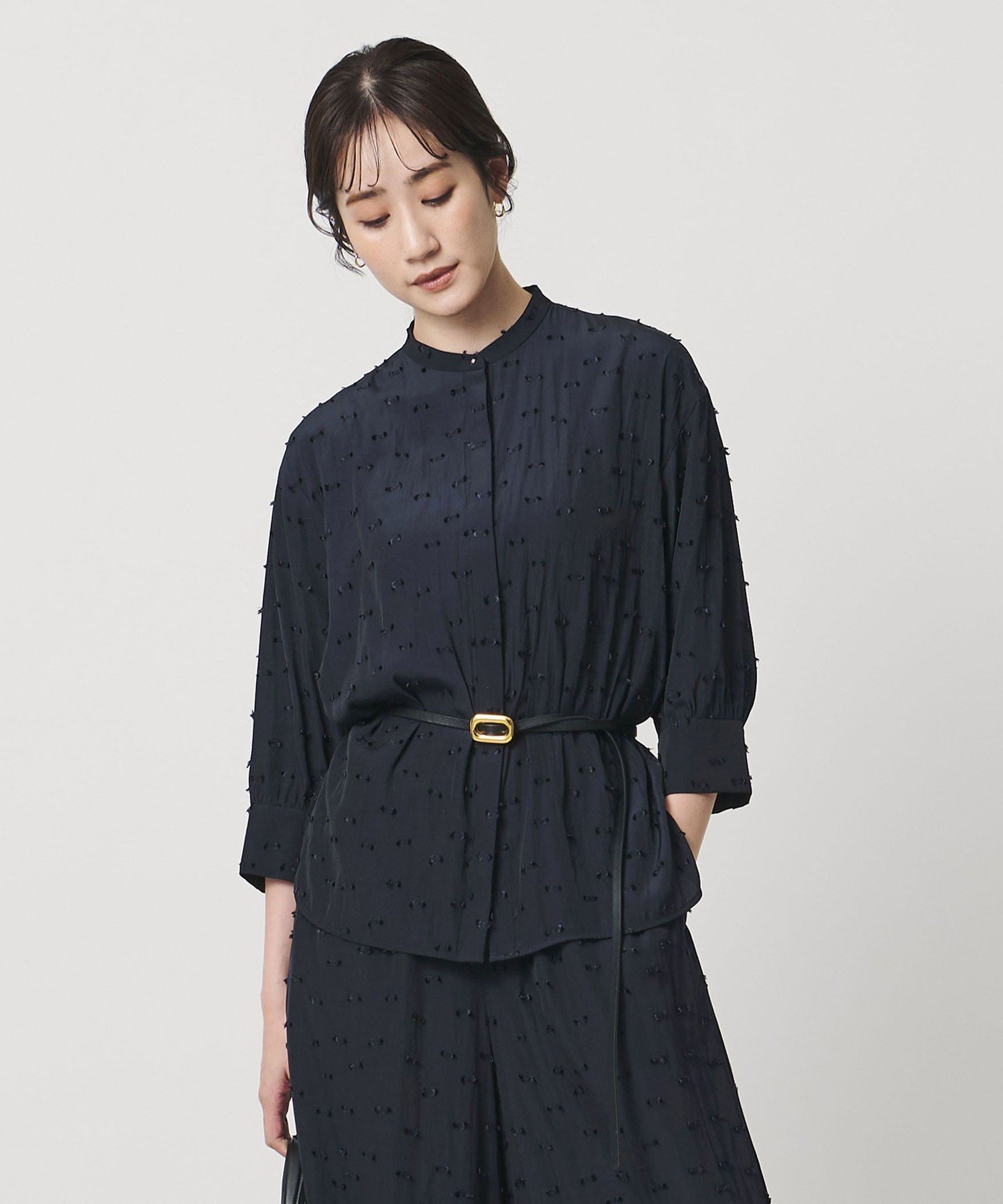 UNITED ARROWS ドットカットジャガード シャツ ブラウス -ウォッシャブル- ユナイテッドアローズ トップス シャツ・ブラウス ネイビー ブラック【送料無料】のサムネイル