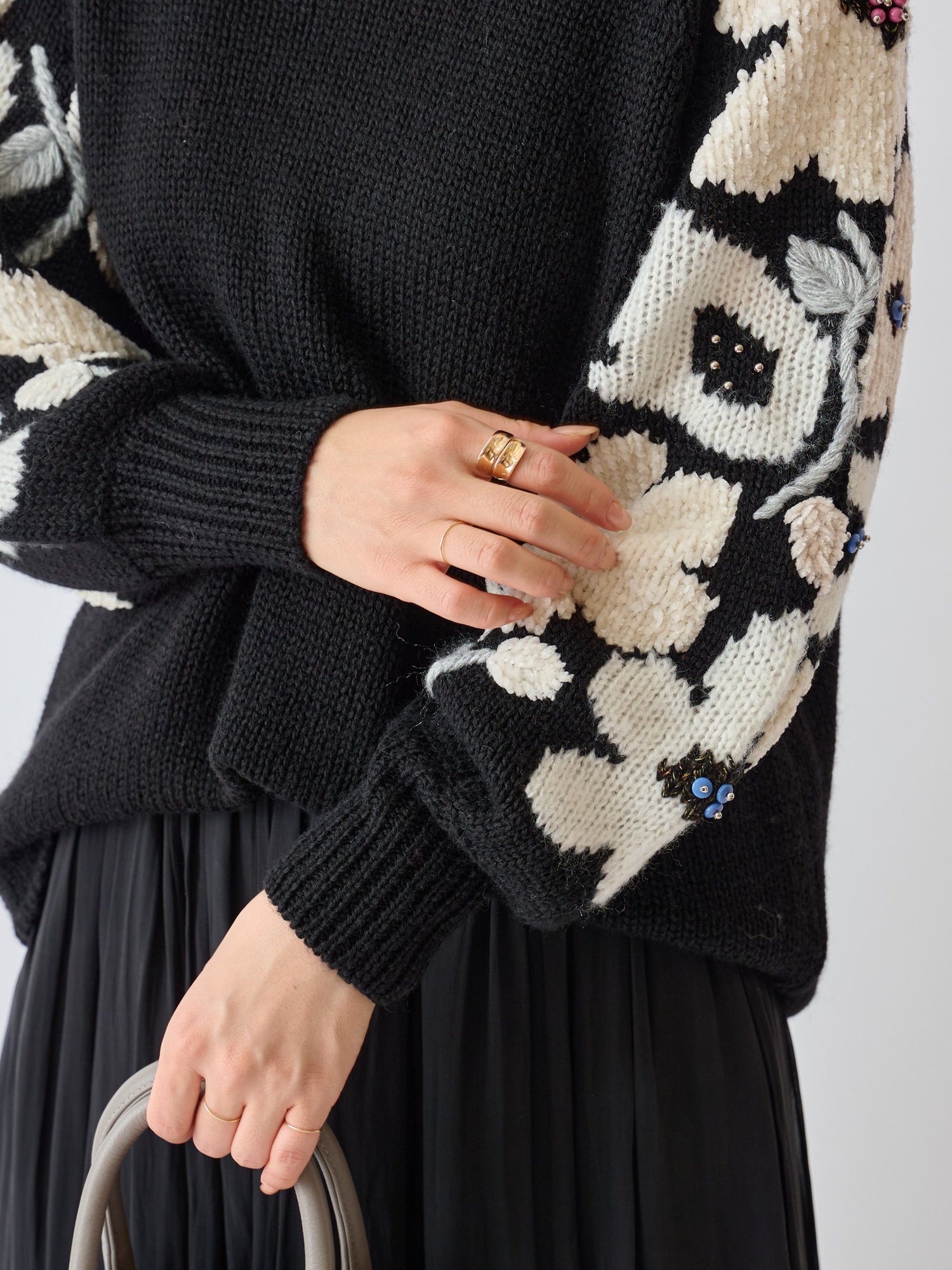 BEARDSLEY 《ビアズリー》袖ジャガードニット ビアズリー トップス ニット ホワイト ピンク【送料無料】のサムネイル