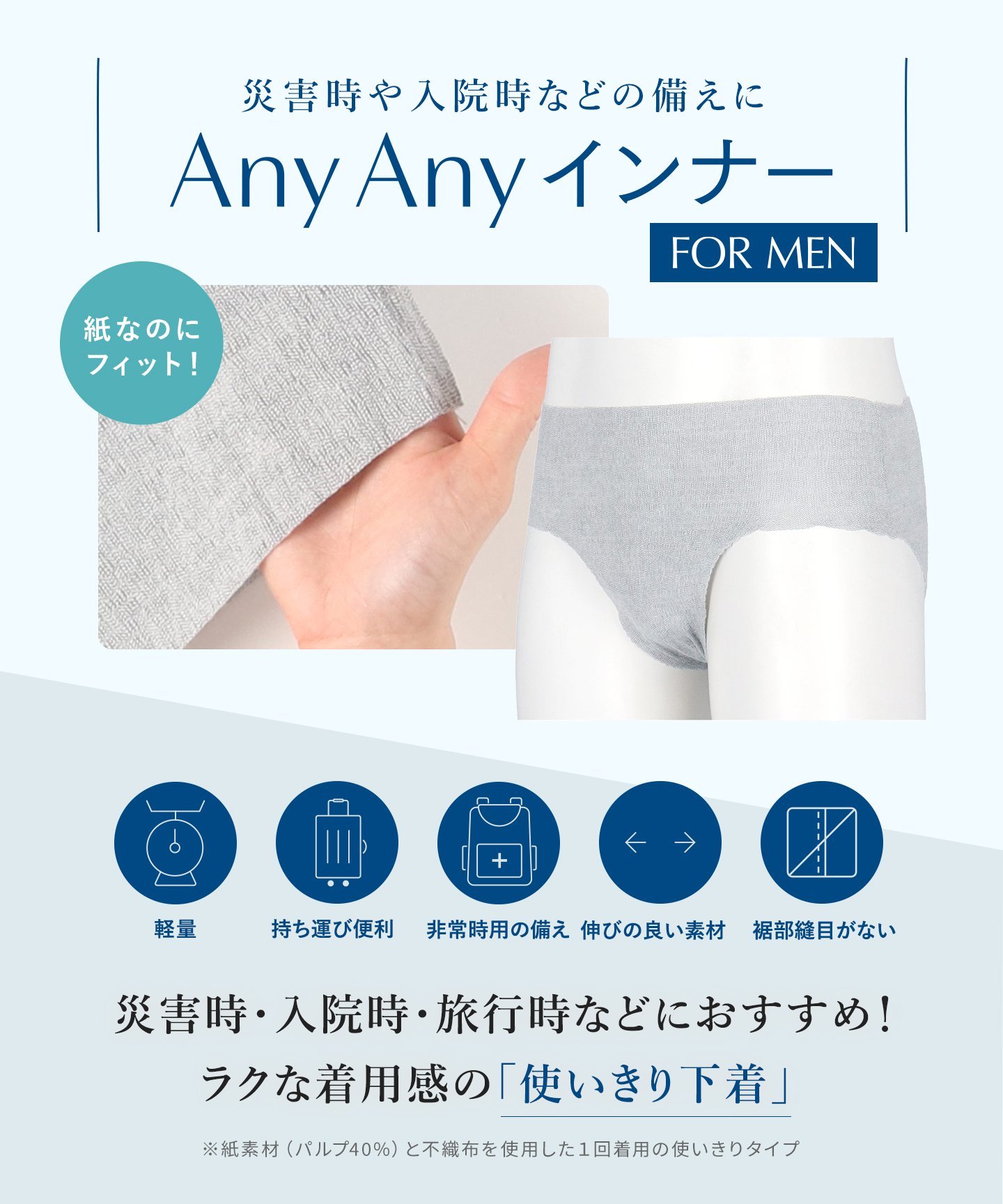 Wing ウイング 【AnyAnyインナー】 使いきりパンツ メンズ用5枚セット ウイング インナー・ルームウェア ブラジャー グレー