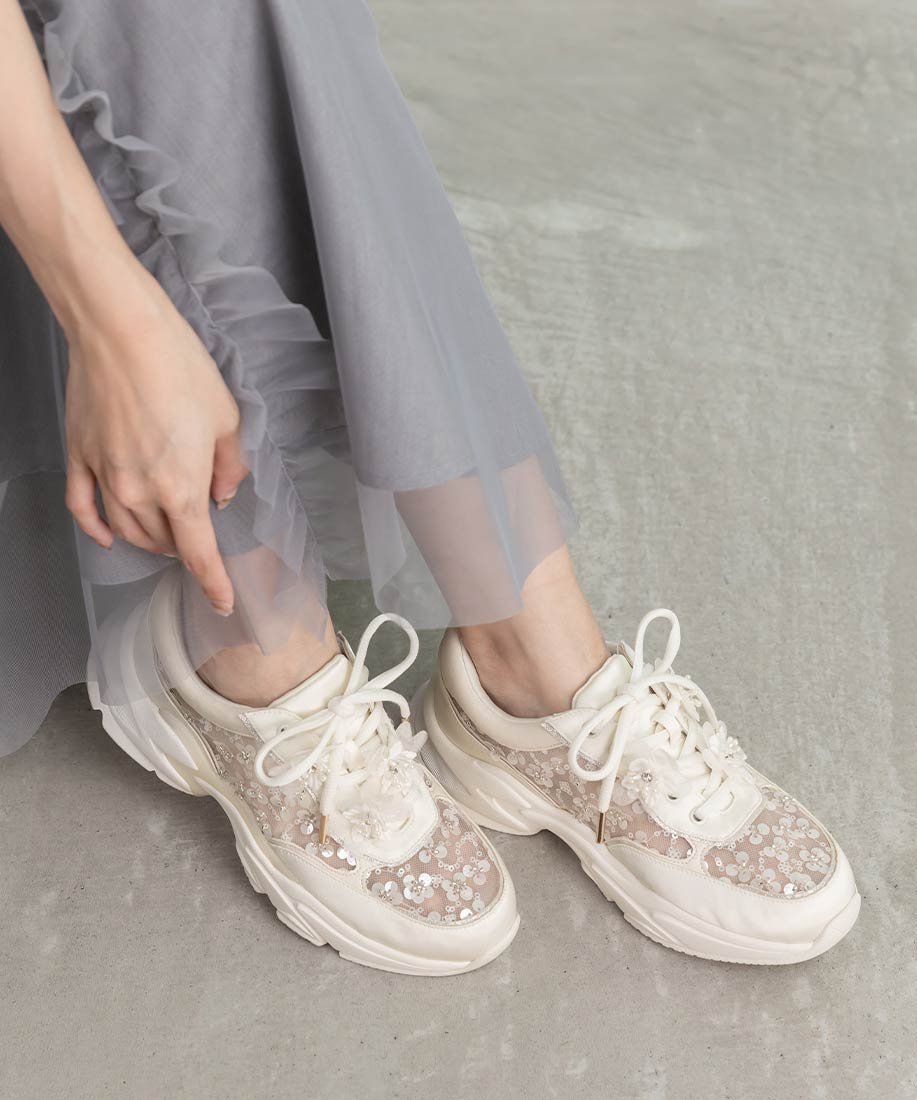 【SALE／60%OFF】RANDA 【Flower Collection】2WAY フラワーデザインシアースニーカー ランダ シューズ・靴 スニーカー ホワイト ピンク【送料無料】のサムネイル