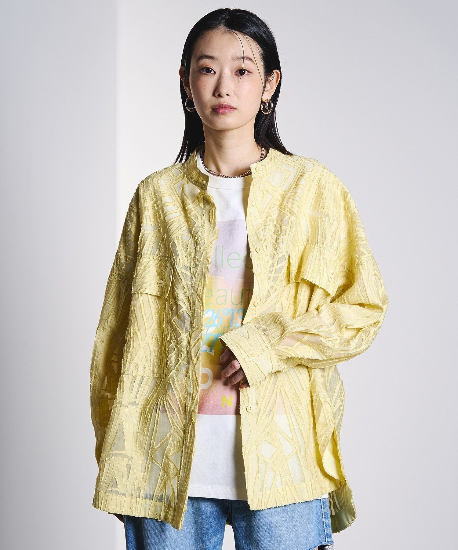 ROSE BUD SHEER DOBBY SHIRT ローズバッド トップス シャツ・ブラウス ブラック ホワイト イエロー