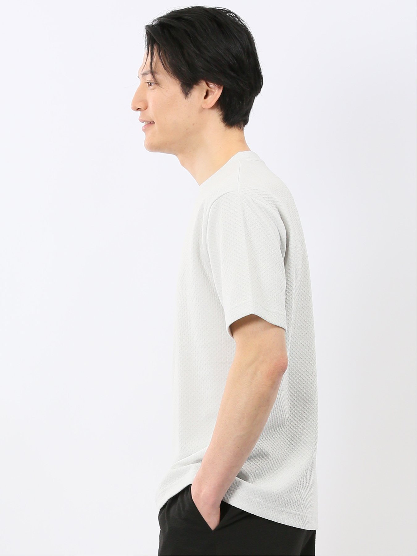 【SALE／10%OFF】TAKA-Q チェック ジャガード クルーネック 半袖 Tシャツ タカキュー トップス カットソー・Tシャツ ネイビー グレー