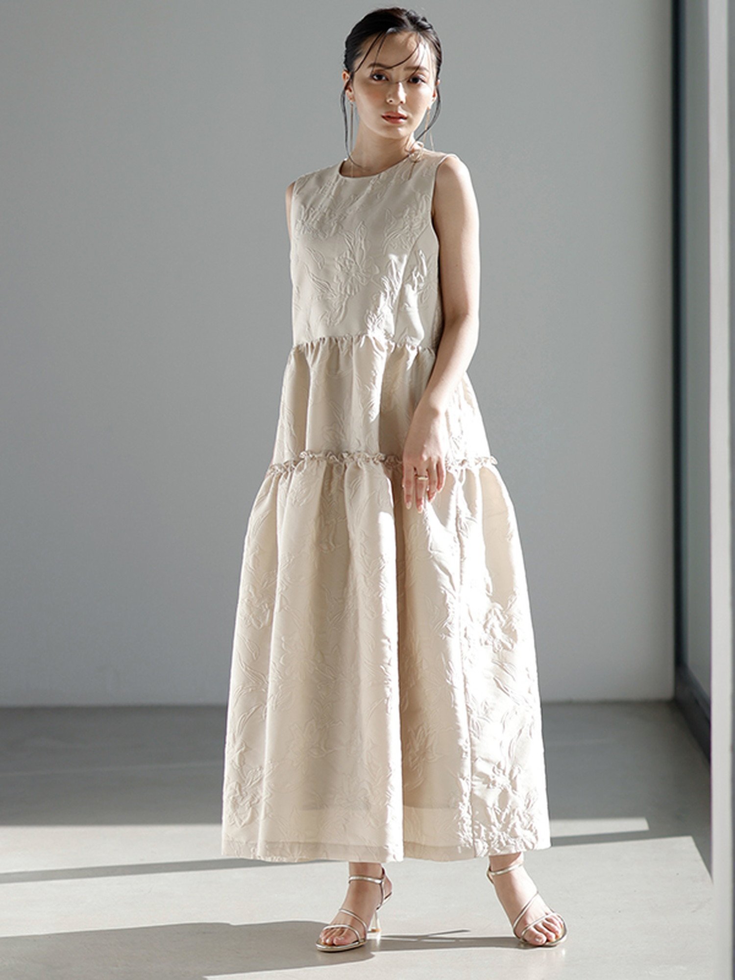 anuans ジャガードギャザーワンピース アニュアンス ワンピース・ドレス ワンピース イエロー ブラック グレー【送料無料】のサムネイル