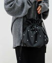 La-gemme パール/リボン巾着ショルダーバッグ ラジュール バッグ ショルダーバッグ ブラック ホワイト【送料無料】