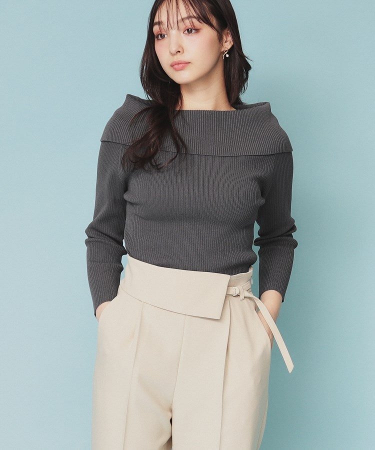 【SALE／40%OFF】index 《美人百花掲載》オフショルダーリブニット【洗濯機洗い可/抗ピル】 インデックス トップス ニット グレー ホワイト ピンクのサムネイル