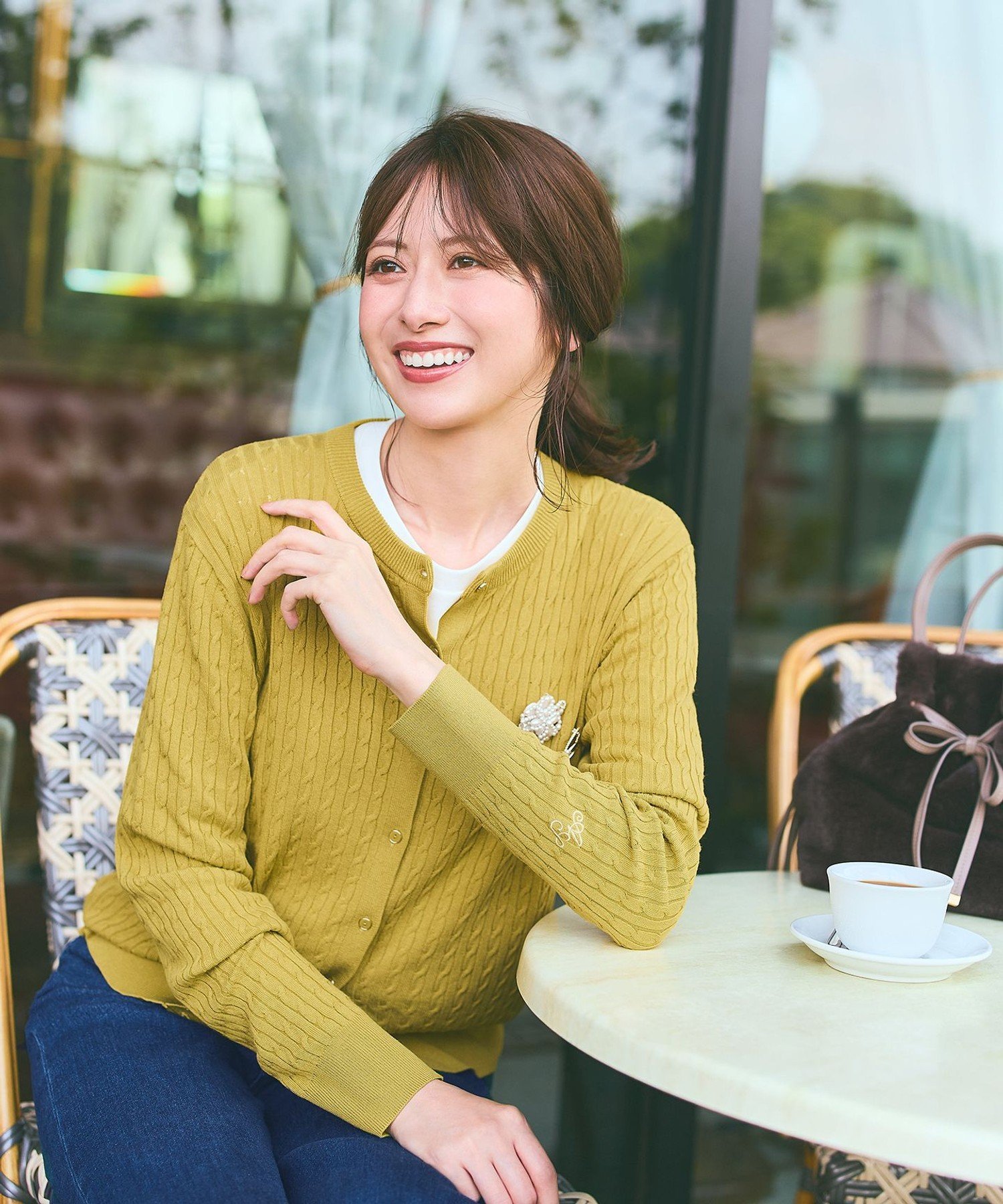 ANY SIS L 【UVカット・洗える】ケーブルニット カーディガン エニィスィス トップス カーディガン ブラウン イエロー ネイビー レッド【送料無料】のサムネイル