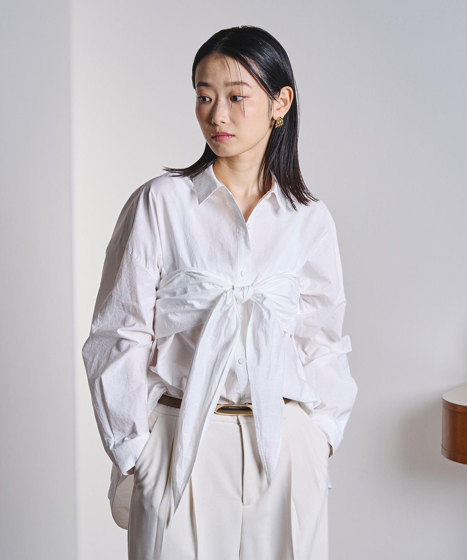 ROSE BUD BUST AND WAIST 3WAY TIE SHIRT ローズバッド トップス シャツ・ブラウス ブルー ホワイト