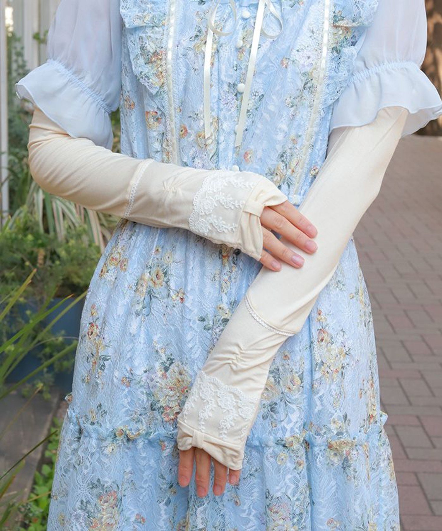axes femme リボン*レースUVロング手袋 アクシーズファム ファッション雑貨 手袋 ベージュ