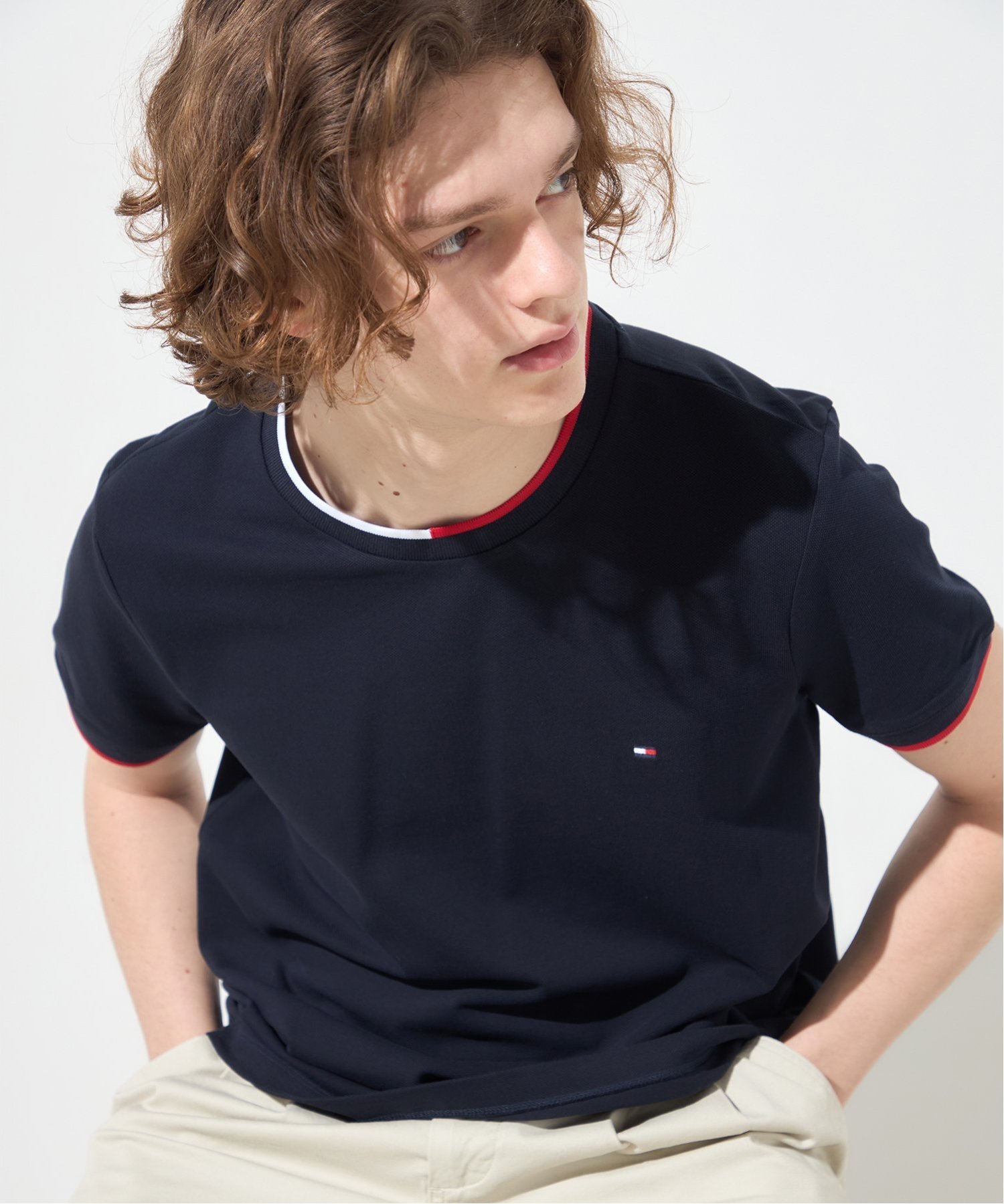 【SALE／10%OFF】TOMMY HILFIGER ピケTシャツ トミーヒルフィガー トップス カットソー・Tシャツ ネイビー ホワイト【送料無料】