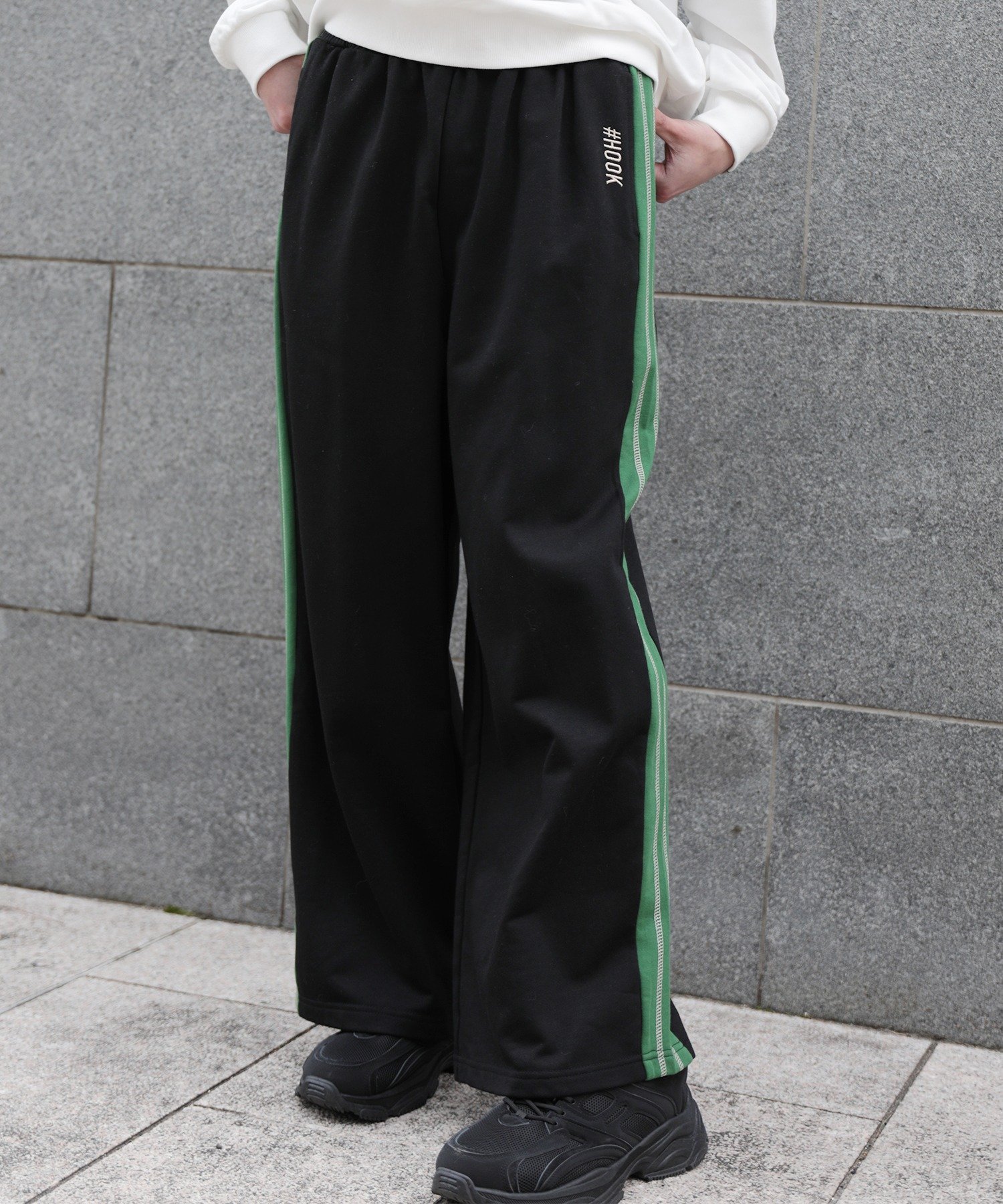 HOOK HOOK -original-/配色サイドラインスウェットパンツ セットアップ可能 アイモハ パンツ ジャージ・スウェットパンツ ブラック ブルー ベージュ ブラウン