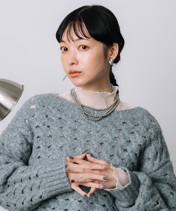 ケーブルチーズニット 24AW フリークスストア トップス ニット グレー ブルー ホワイト