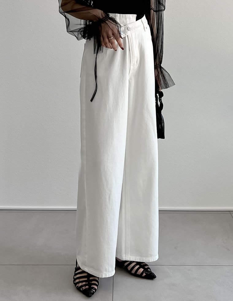 【SALE／50%OFF】Re:EDIT クロスウエストストレートコットンデニムパンツ リエディ パンツ ジーンズ・デニムパンツ ネイビー ブルー ホワイト ブラック stylife-14906954 Rakuten Fashion サンプル画像2