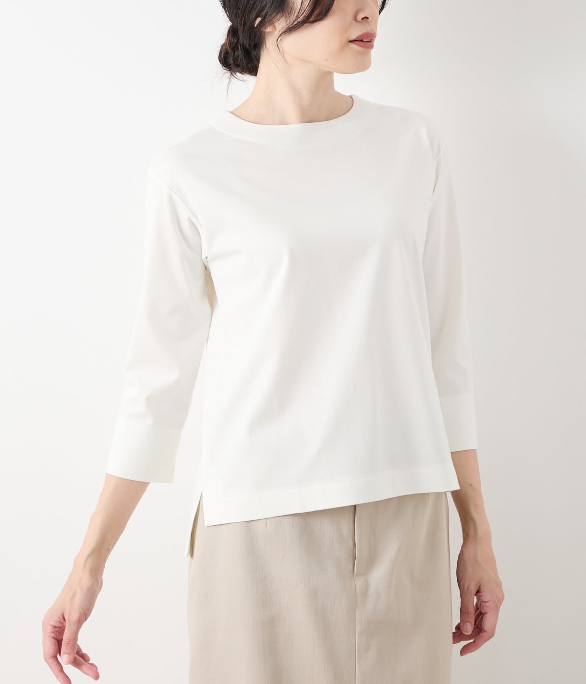 NEWYORKER WOMEN L-SIZE 【L】レーヨンナイロンジャージー 7分袖クルーネックカットソー ニューヨーカー エルサイズ トップス カットソー・Tシャツ ホワイト